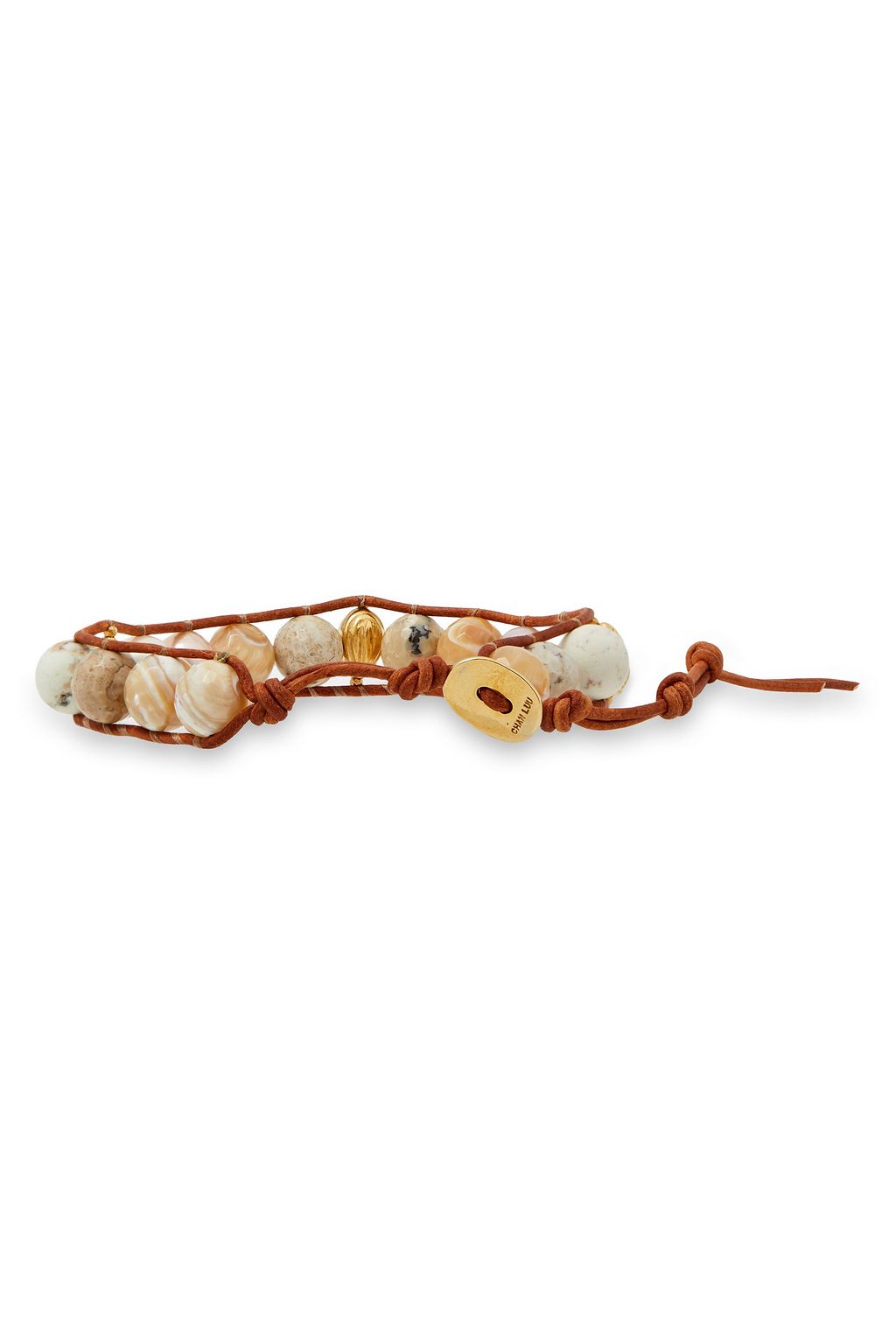 CHAN LUU 18-karat gold-plated sterling silver, leather and multi-stone wrap bracelet