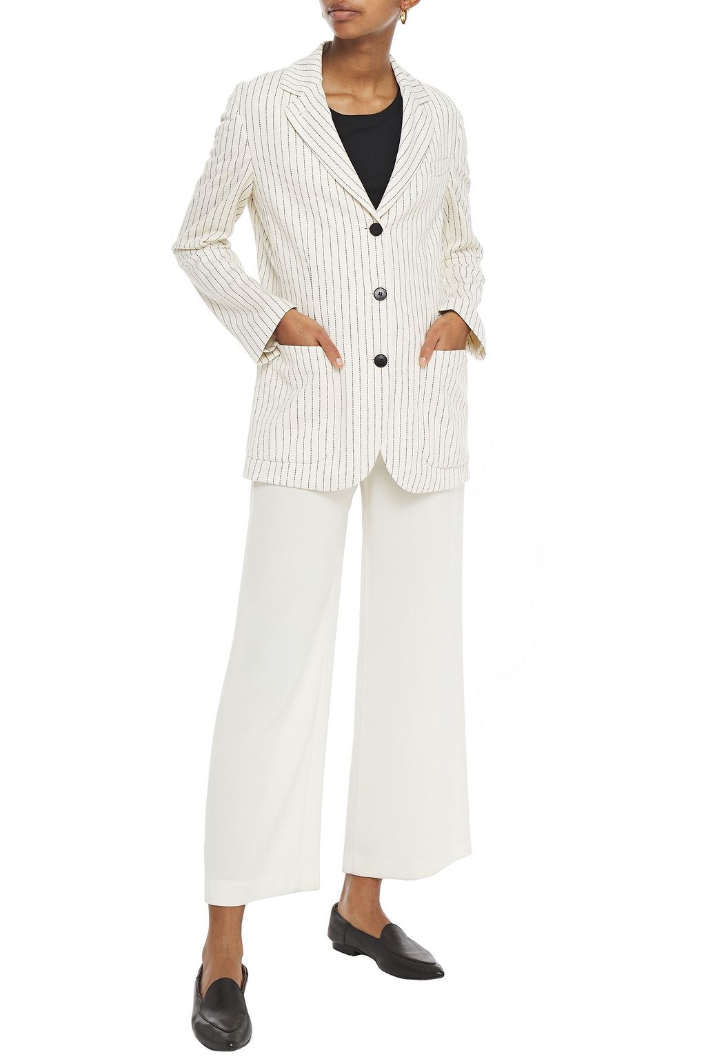 LORO PIANA Boy 19 pinstriped herringbone silk and cotton-blend blazer