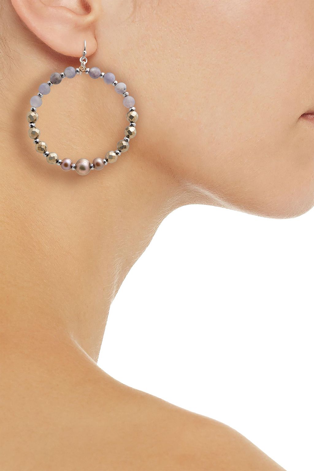 CHAN LUU Silver-tone, pearl and beaded stone earrings