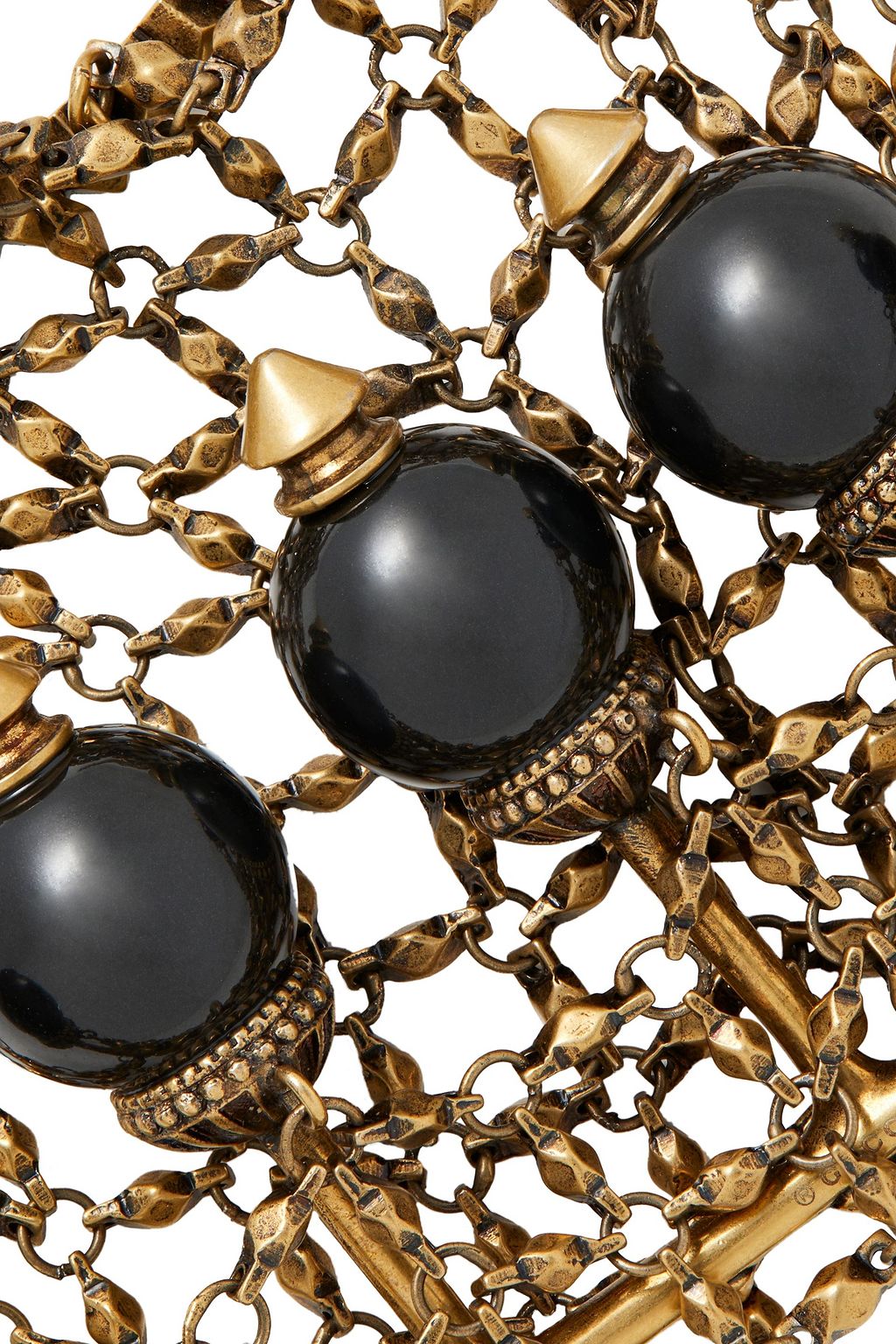 GUCCI Oxidized gold-tone and bead hand bracelet