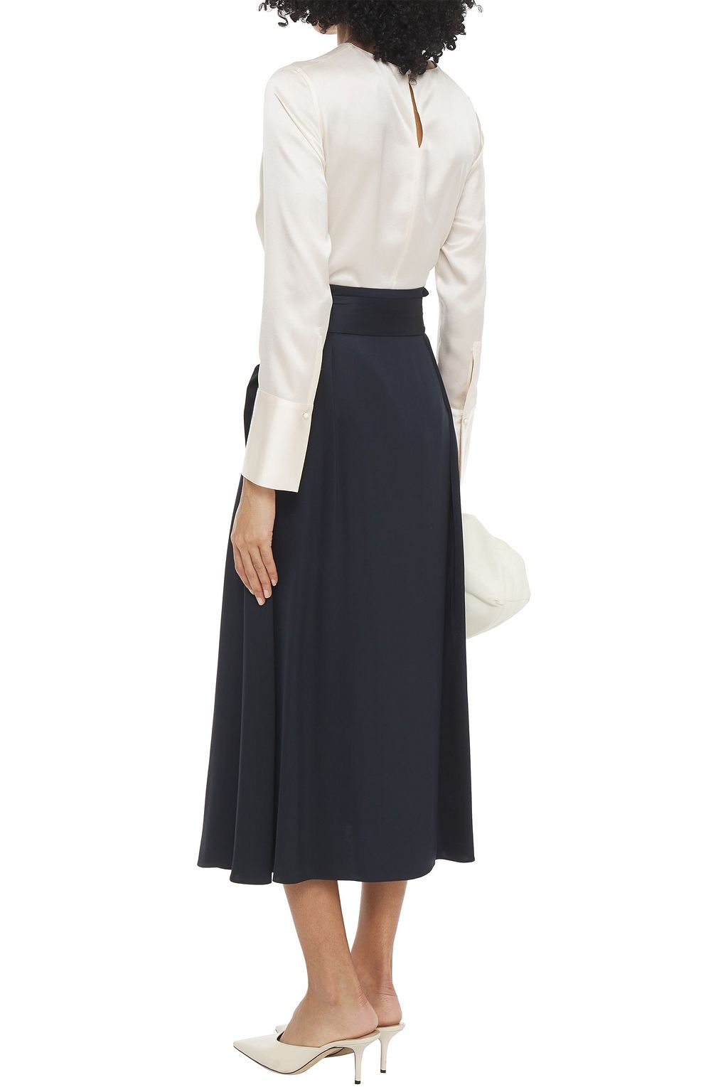 LORO PIANA Elien belted silk-satin midi skirt