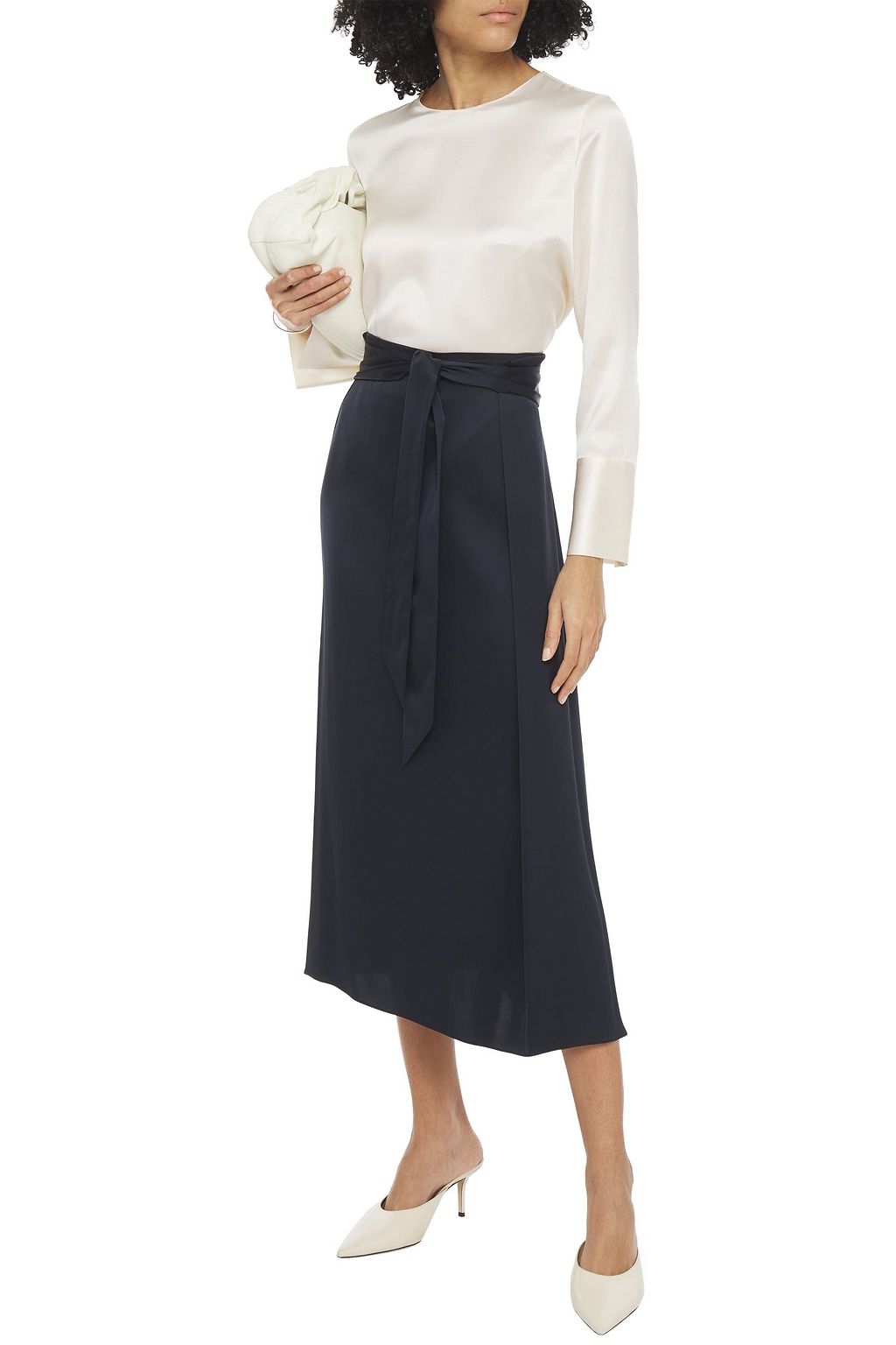 LORO PIANA Elien belted silk-satin midi skirt
