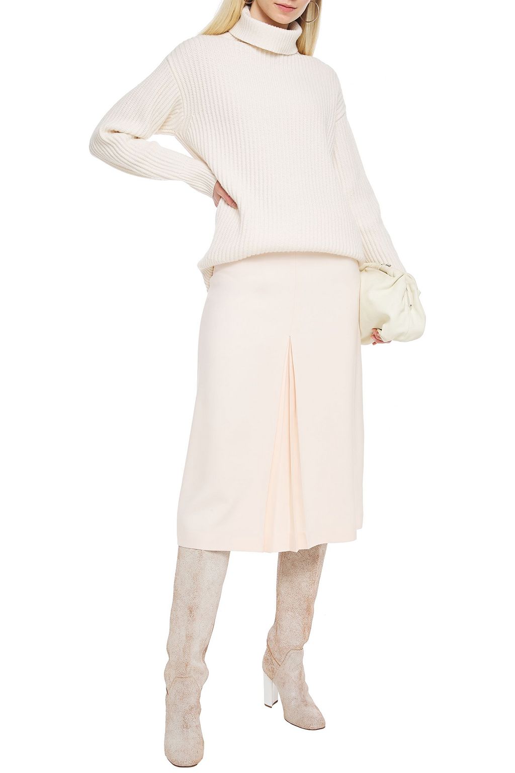 LORO PIANA Pleated silk and wool-blend midi skirt