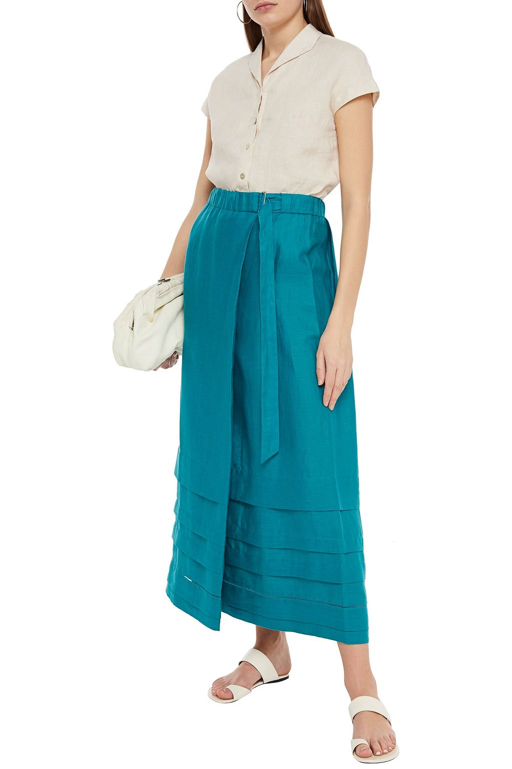 LORO PIANA Amanda wrap-effect linen midi skirt