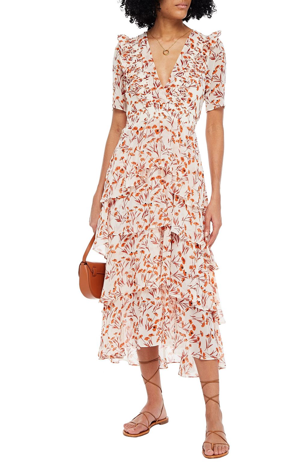 MAJE Tiered floral-print chiffon midi dress