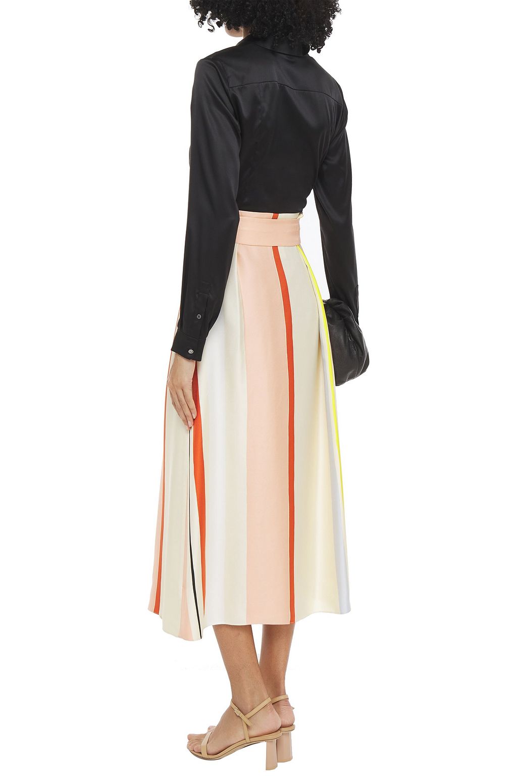 LORO PIANA Elien belted striped silk-twill midi skirt