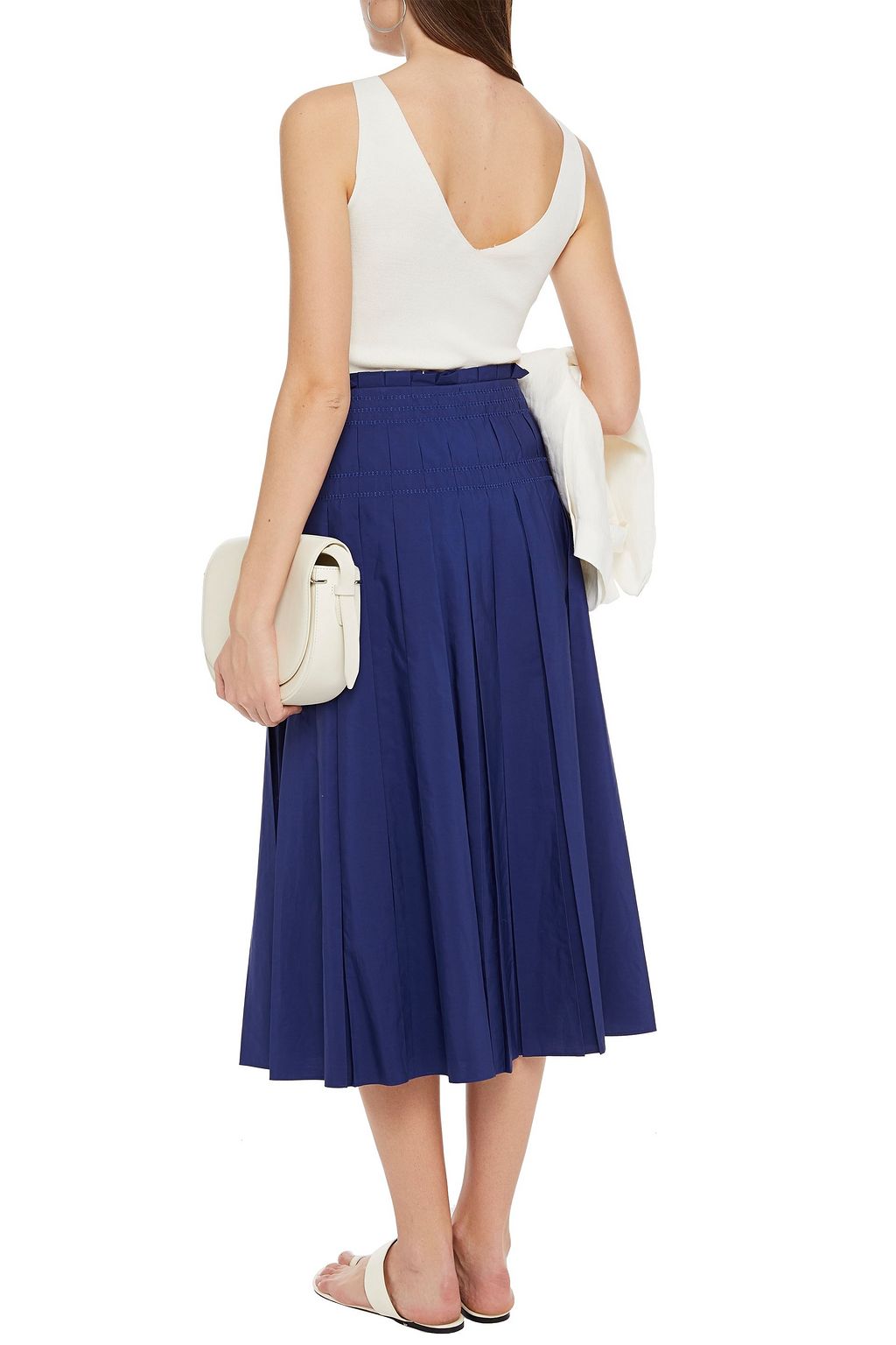 LORO PIANA Kassidy pleated embroidered cotton-poplin midi skirt
