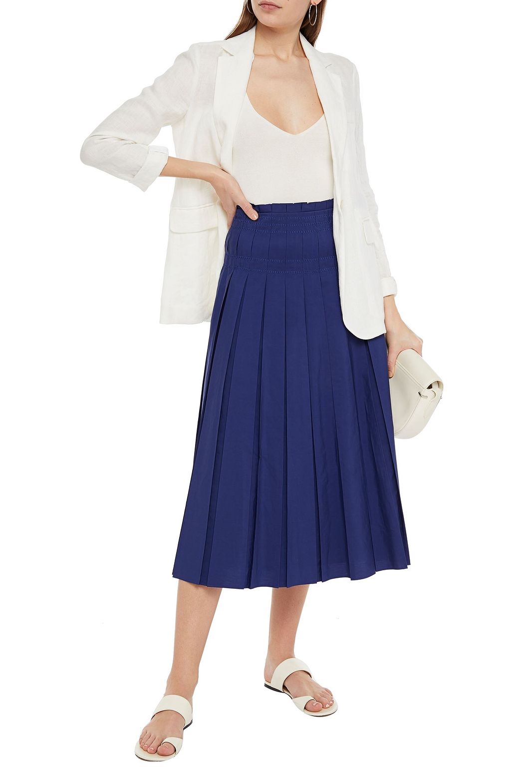 LORO PIANA Kassidy pleated embroidered cotton-poplin midi skirt