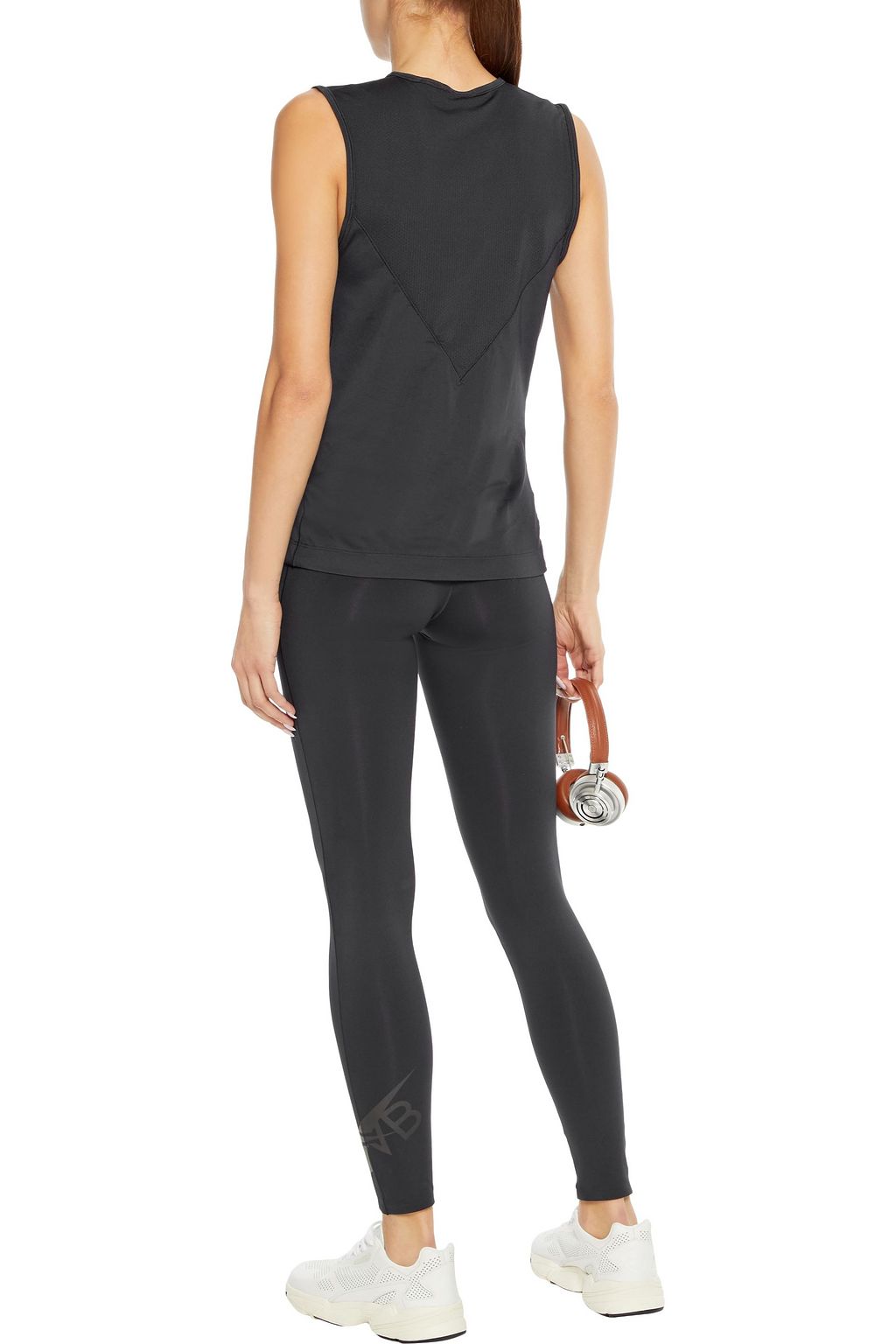 REEBOK X VICTORIA BECKHAM Mesh-paneled appliquéd stretch tank