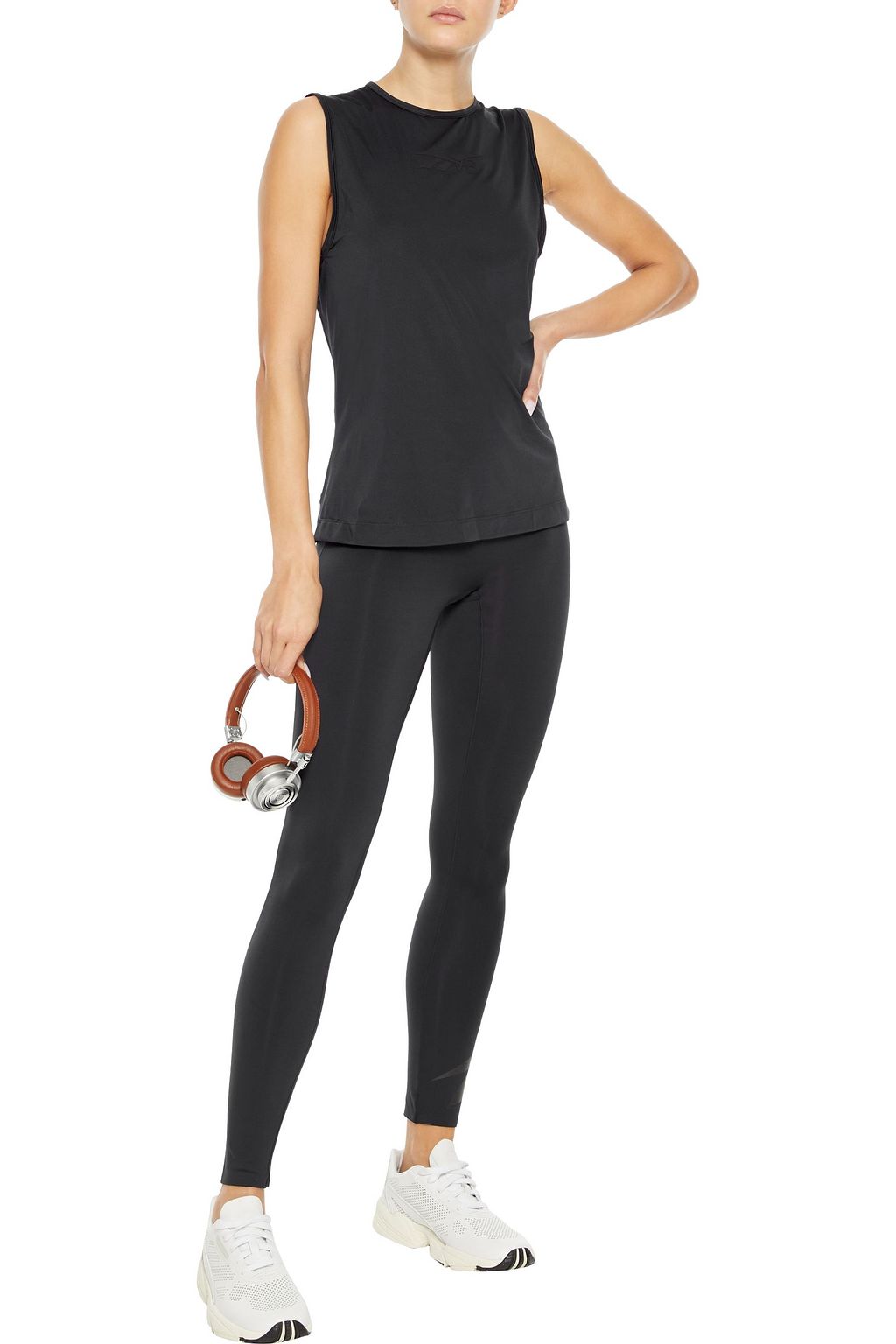 REEBOK X VICTORIA BECKHAM Mesh-paneled appliquéd stretch tank