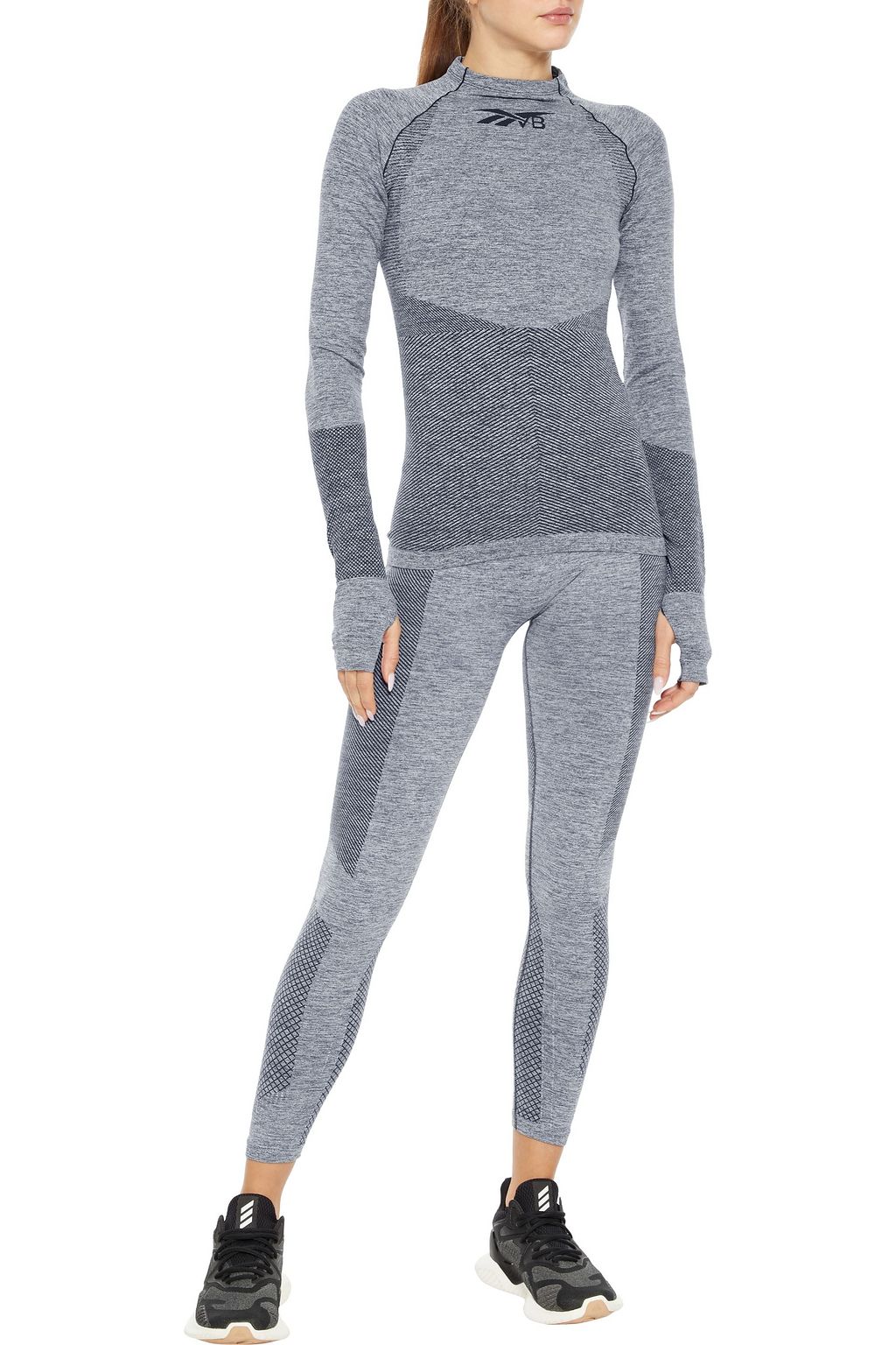 REEBOK X VICTORIA BECKHAM Marled stretch-jacquard top