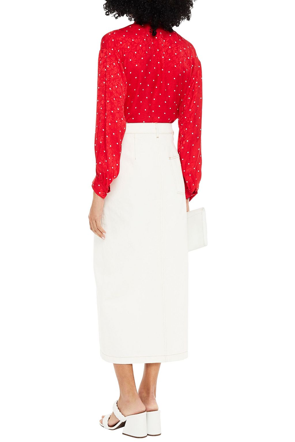 MAJE Tie-neck polka-dot satin-jacquard blouse