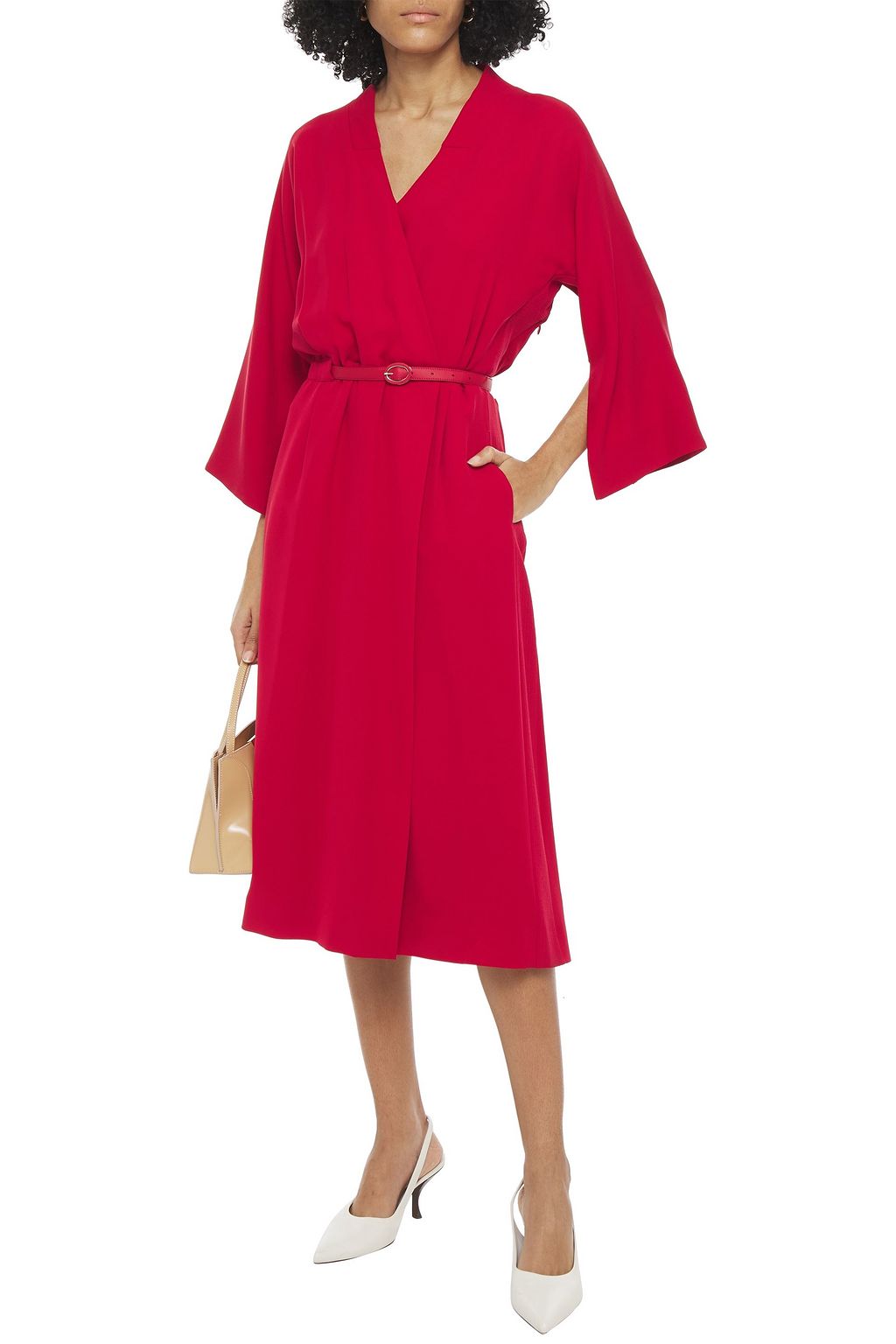 LORO PIANA Caroline belted silk-cady midi dress