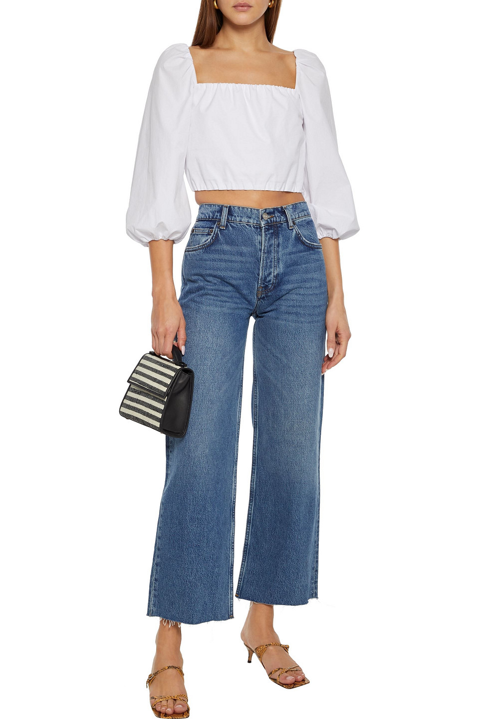 Click to view more detailed imagery on our partner's website Reformation Fawcett Distressed High-rise Wide-leg Jeans In Mid Denim