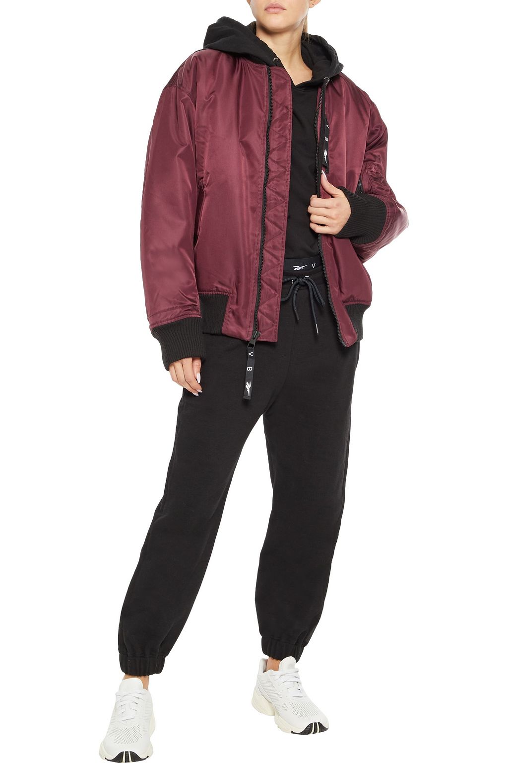 REEBOK X VICTORIA BECKHAM Grosgrain-appliquéd shell padded bomber jacket