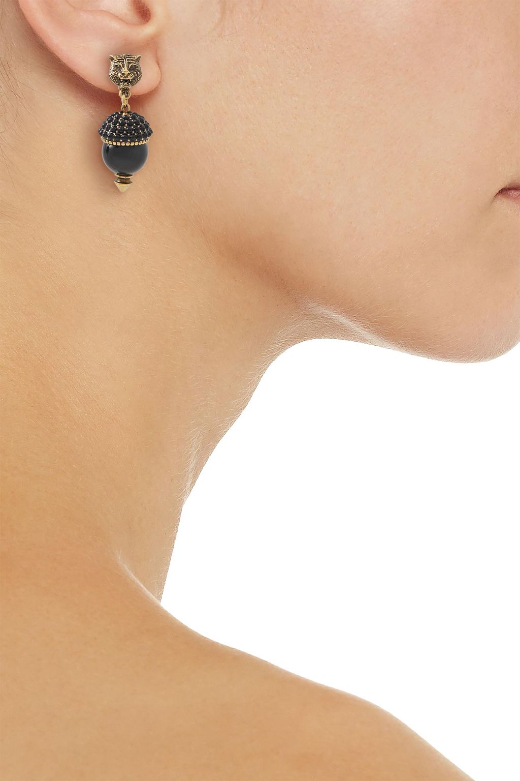 GUCCI Oxidized gold-tone and resin clip earrings