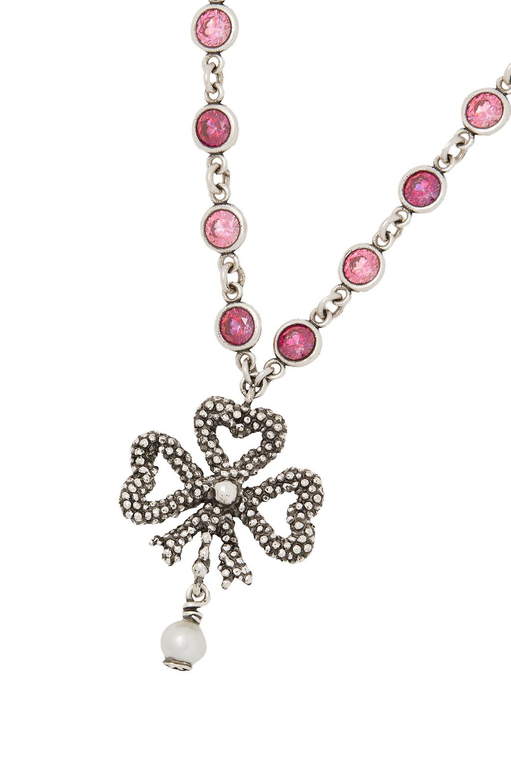 GUCCI Oxidierte Kette aus Sterlingsilber mit Kunstperlen und Kristallen