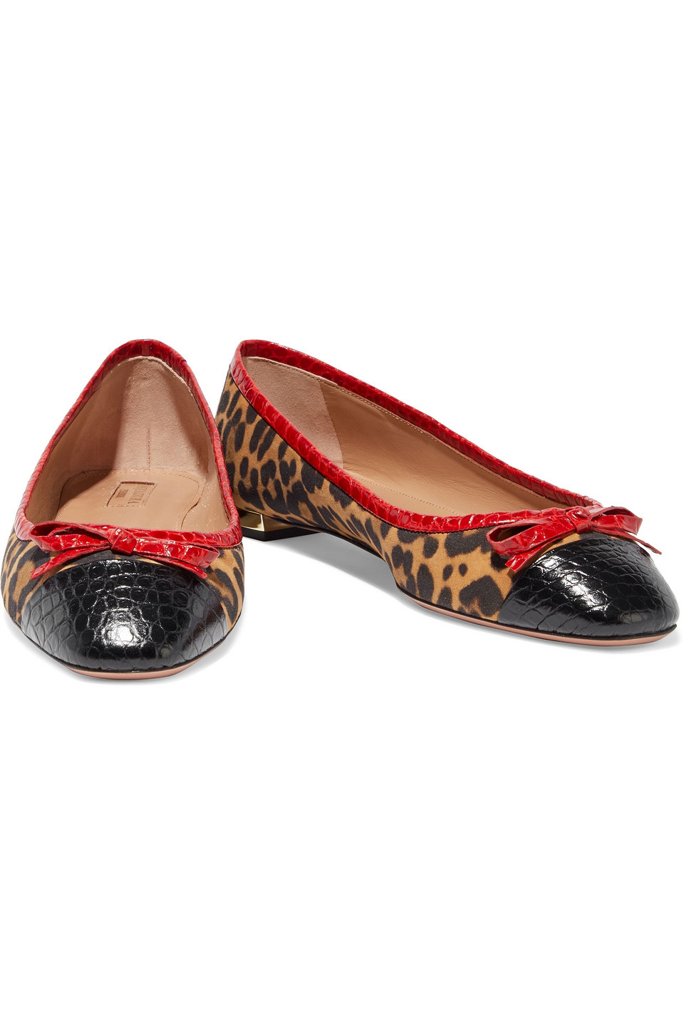 Click to view more detailed imagery on our partner's website Aquazzura Moss Leopard-print Suede And Croc-effect Leather Ballet Flats In Animal Print