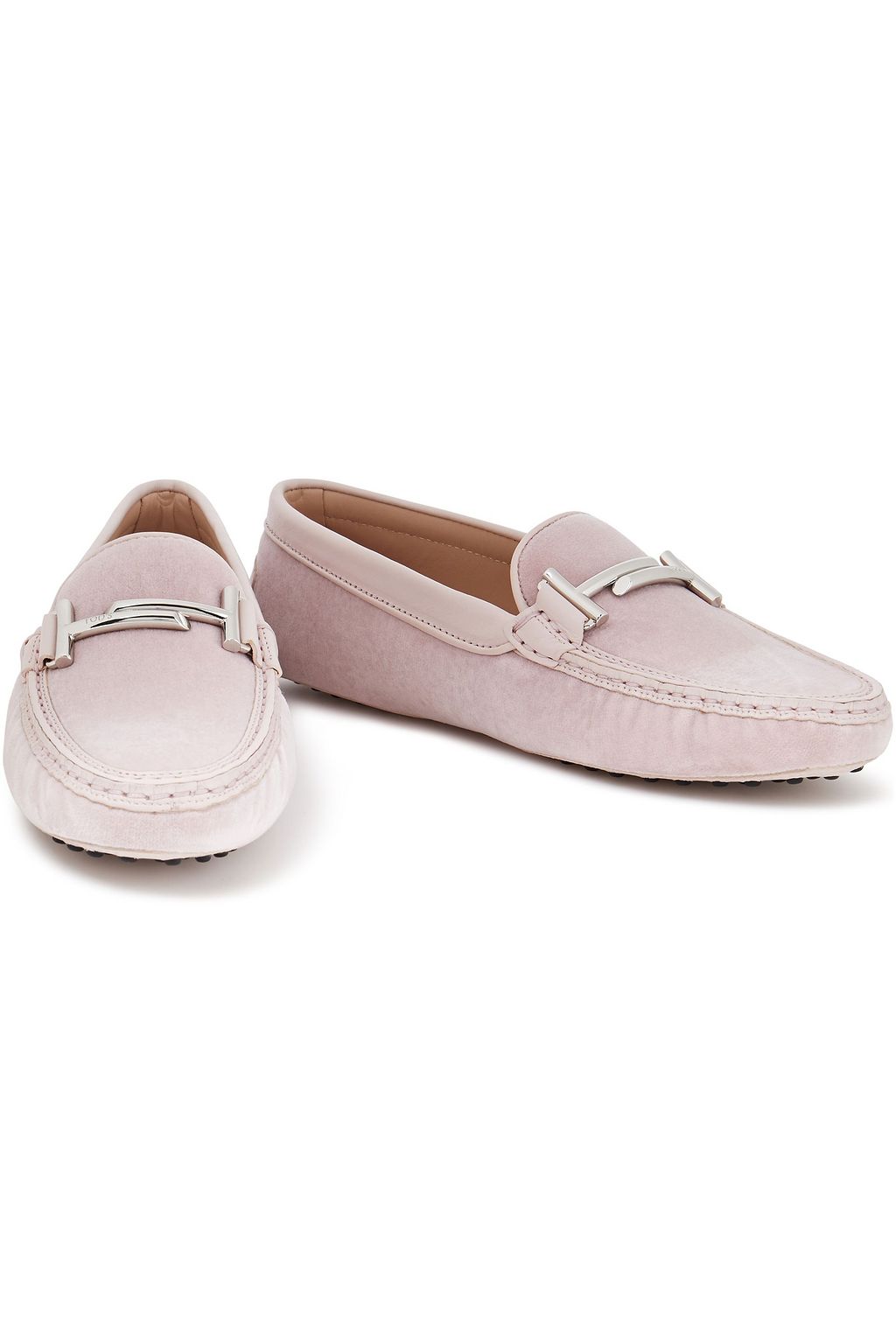 TOD'S Embellished velvet and leather loafers