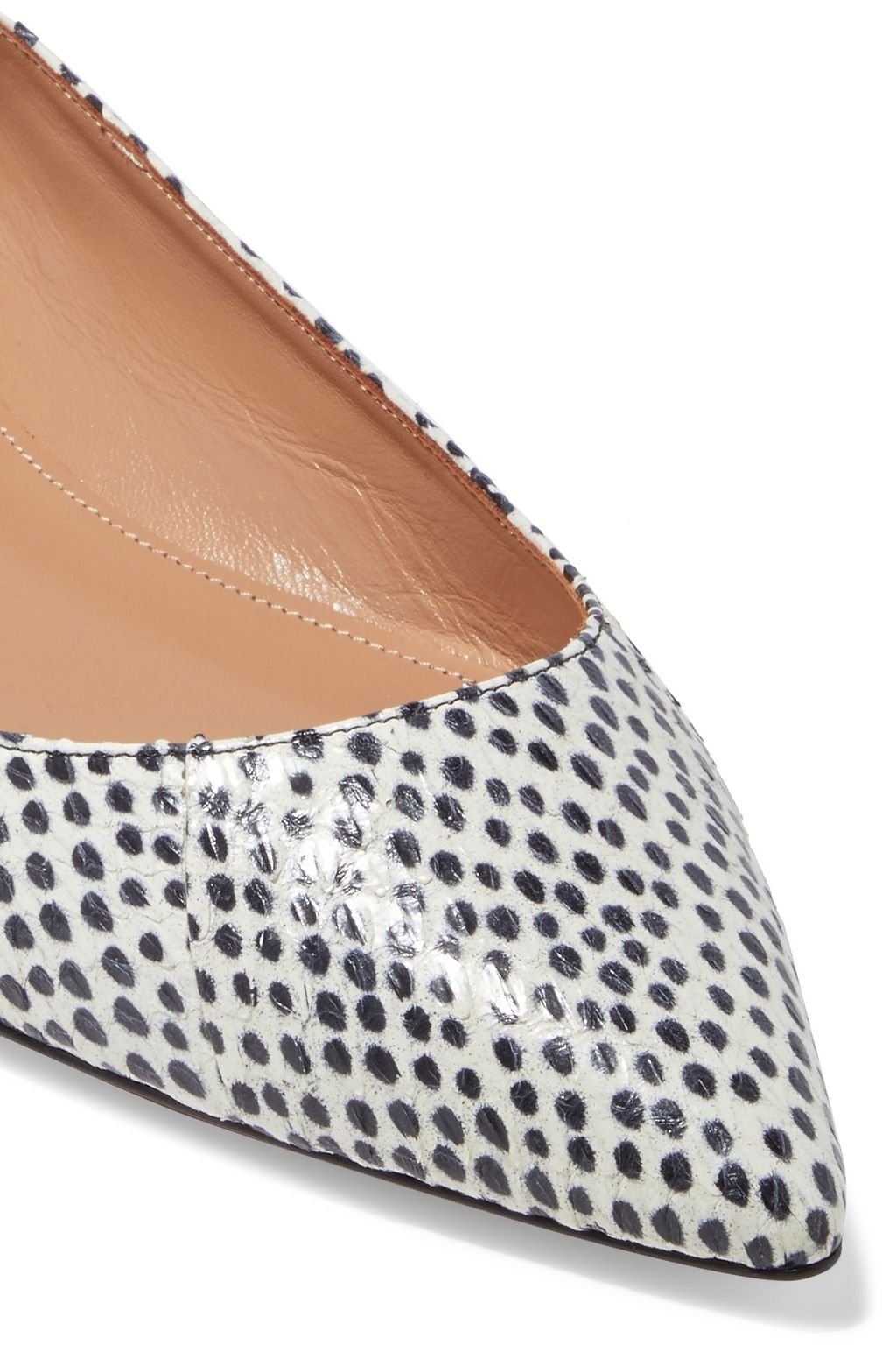 AQUAZZURA Forever Marilyn cutout tasseled printed elaphe point-toe flats