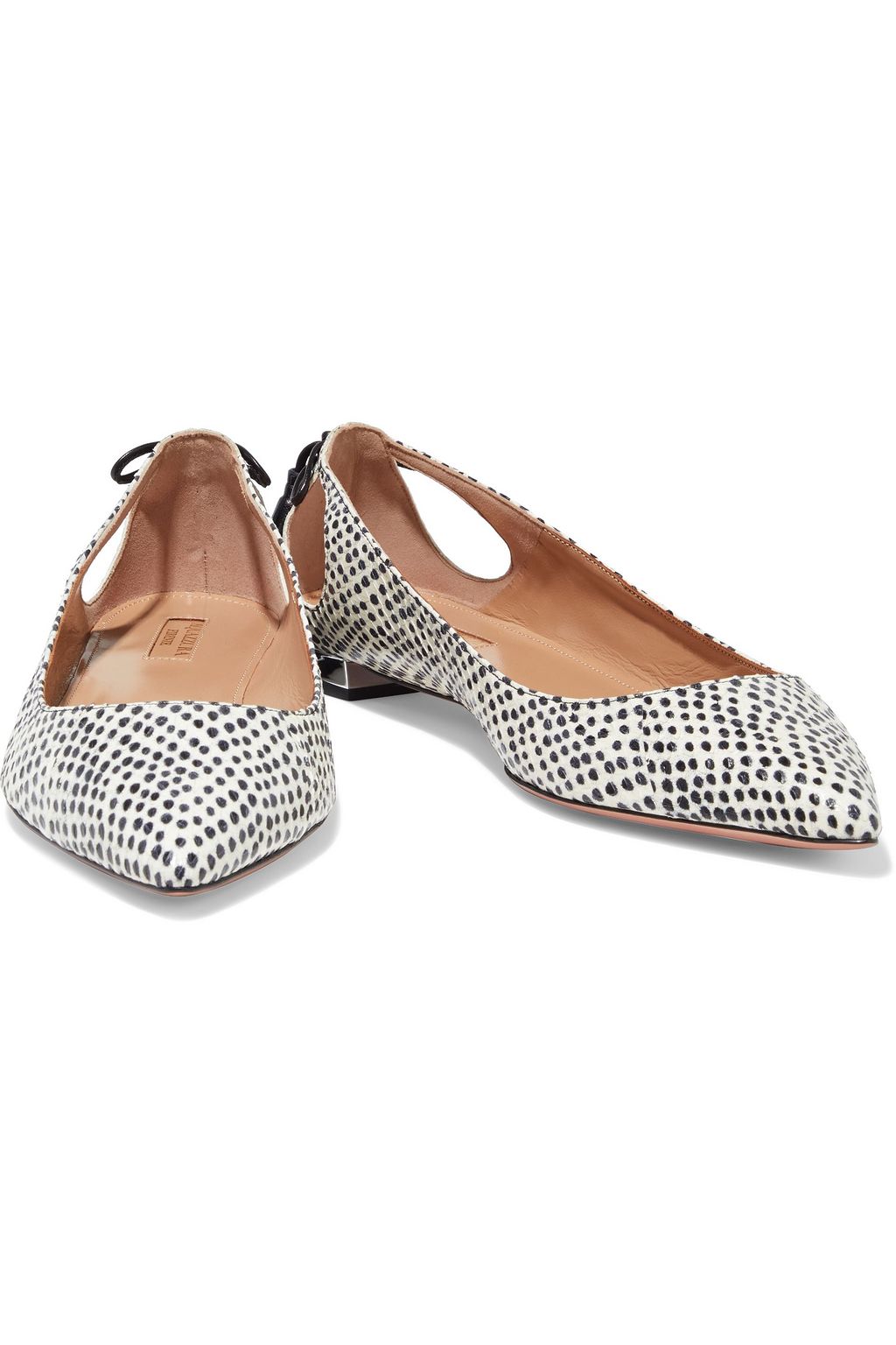 AQUAZZURA Forever Marilyn cutout tasseled printed elaphe point-toe flats