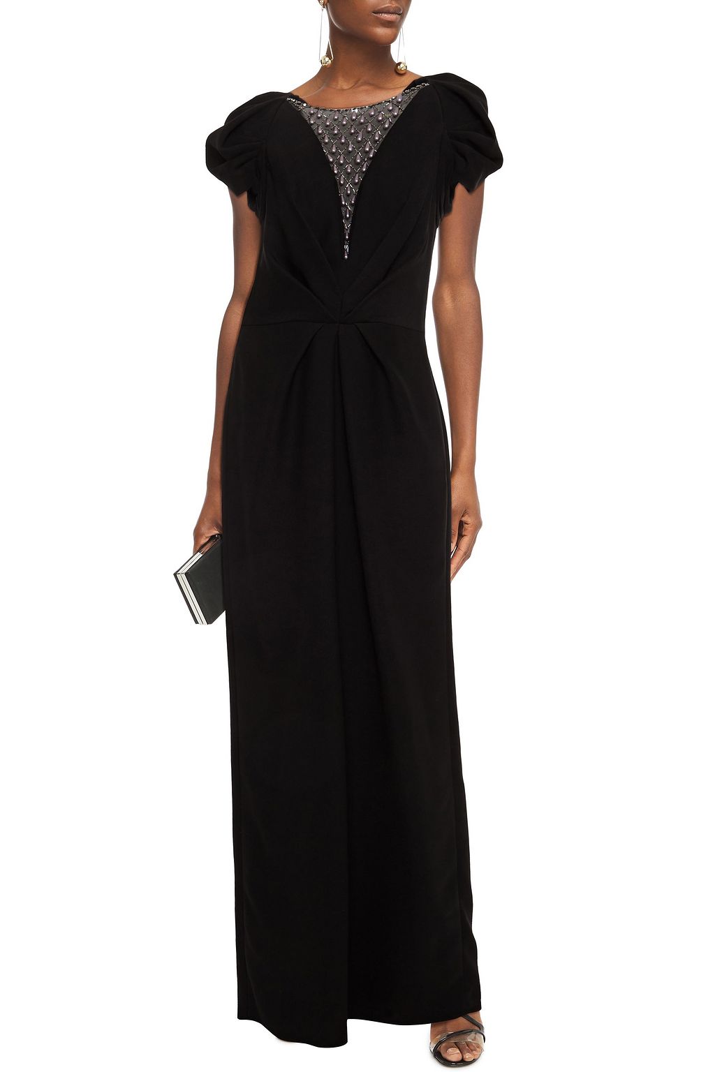 JENNY PACKHAM Embellished tulle-paneled stretch-crepe gown
