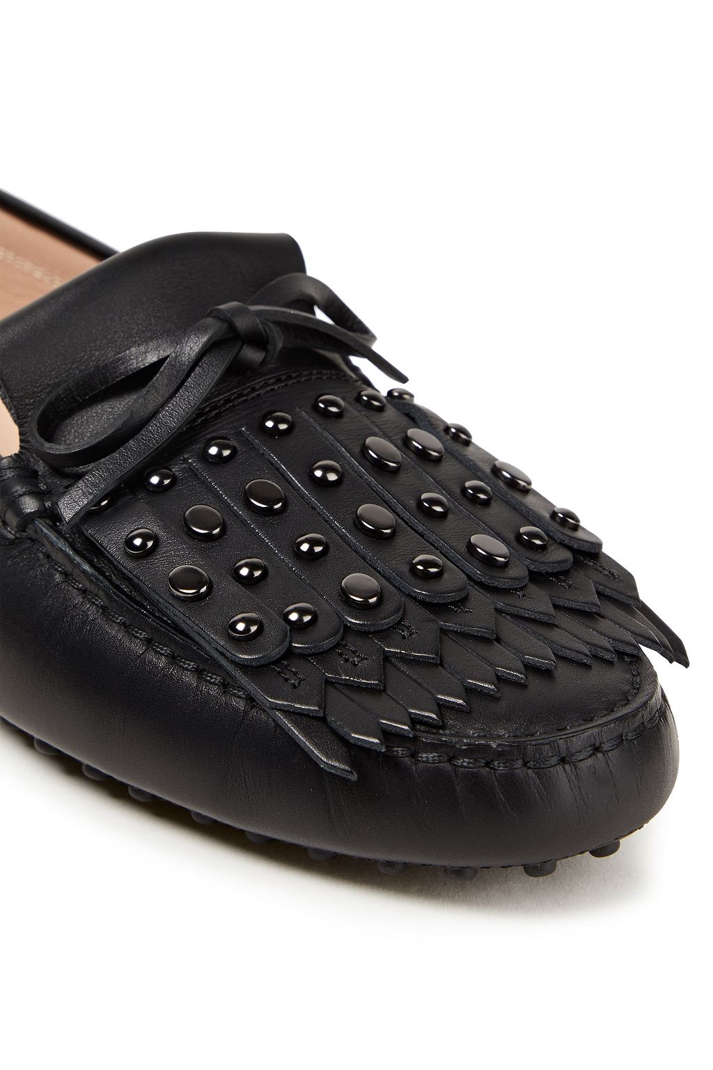 TOD'S Fringed studded leather loafers
