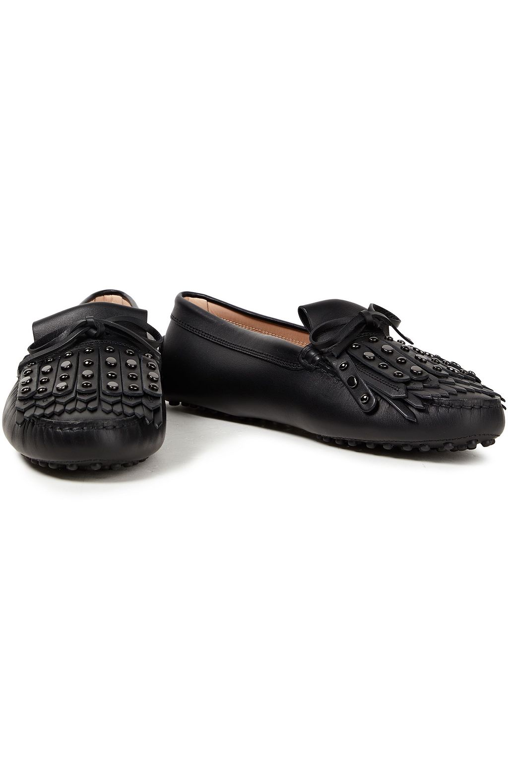 TOD'S Fringed studded leather loafers