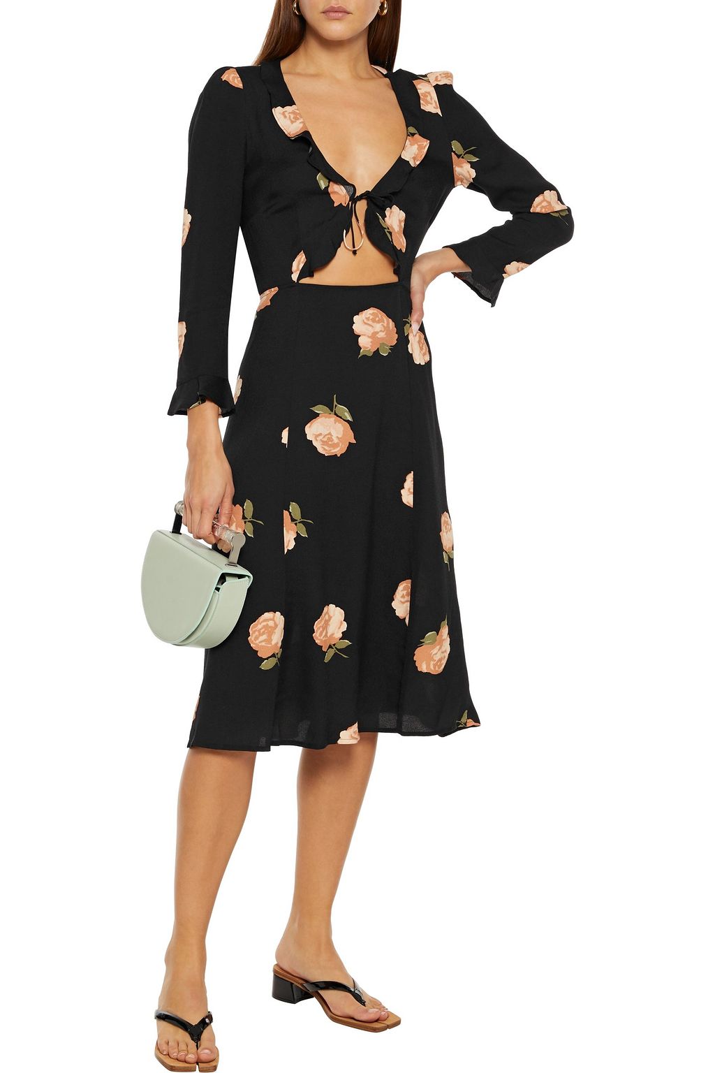 REFORMATION Heidi cutout ruffle-trimmed floral-print crepe dress