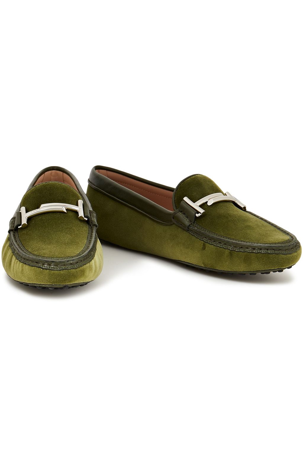 TOD'S Embellished velvet and leather loafers