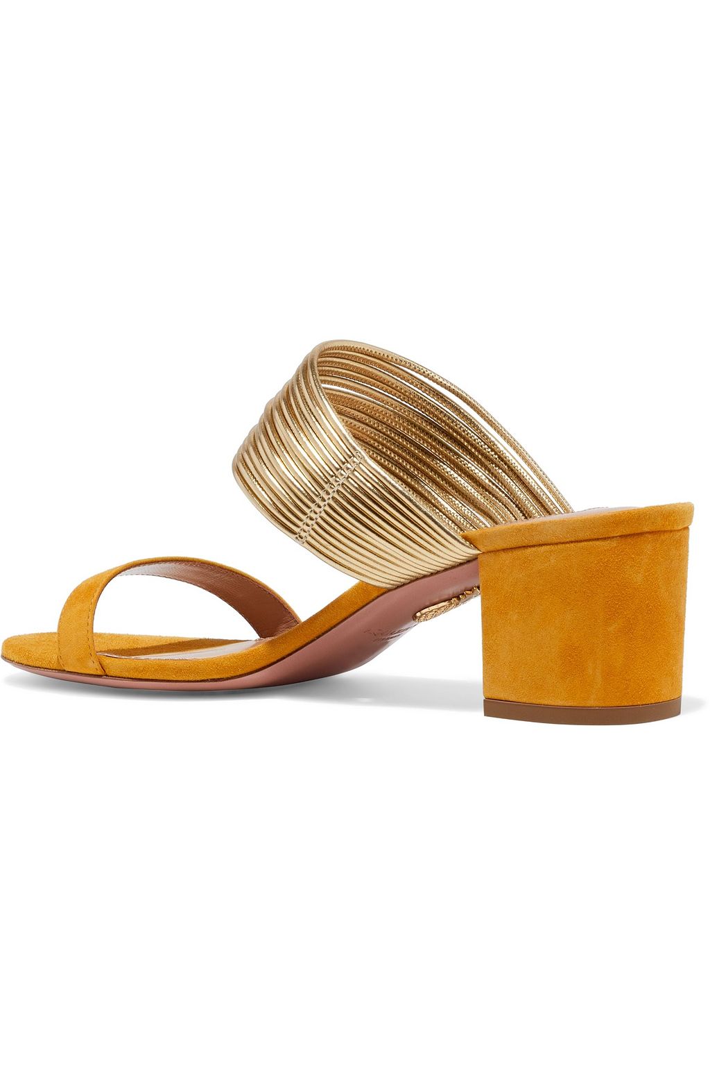 AQUAZZURA Rendez Vous 50 suede and metallic faux leather mules