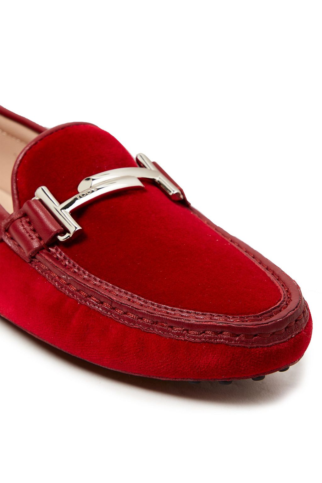 TOD'S Embellished velvet and leather loafers