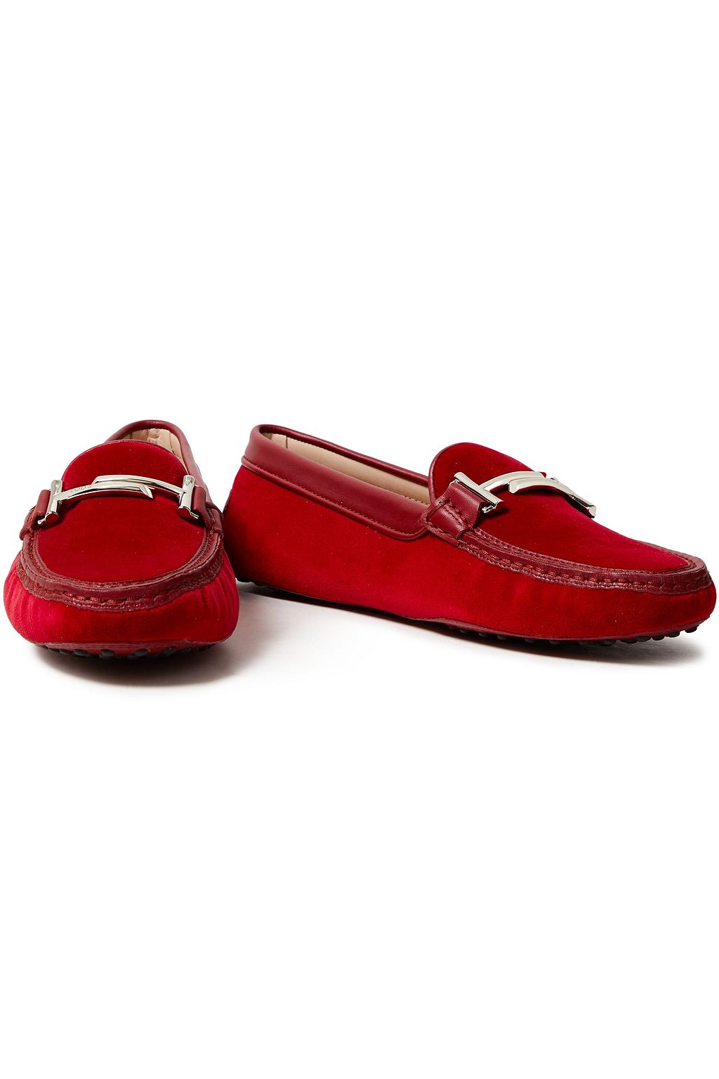 TOD'S Embellished velvet and leather loafers