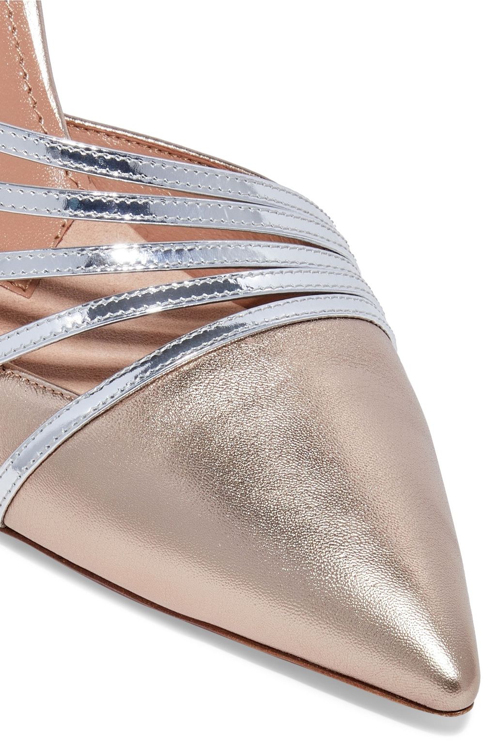 AQUAZZURA Minou 85 metallic and mirrored-leather mules