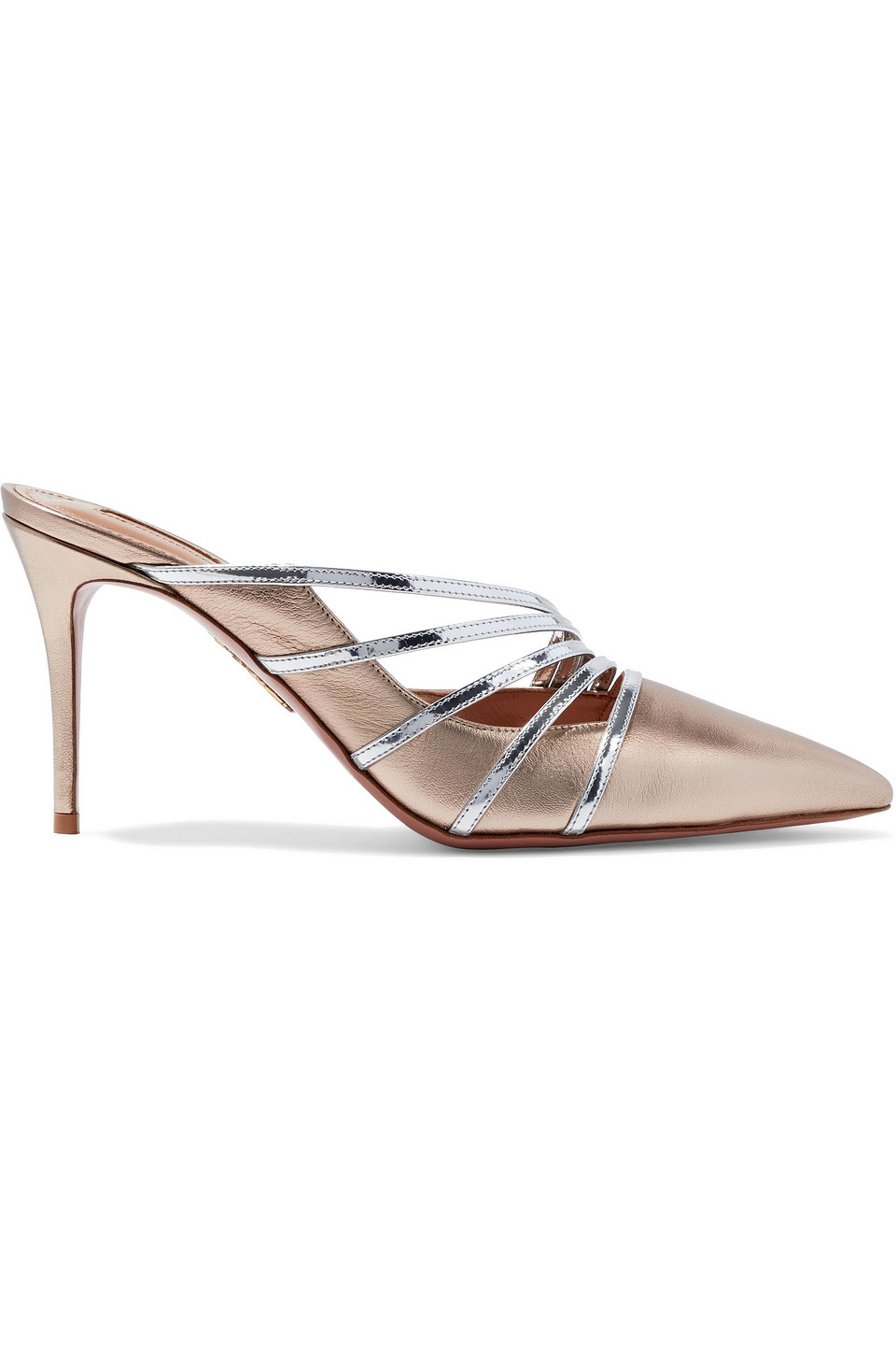 Aquazzura Woman Minou 85 Metallic And Mirrored-leather Mules Rose Gold Size 38