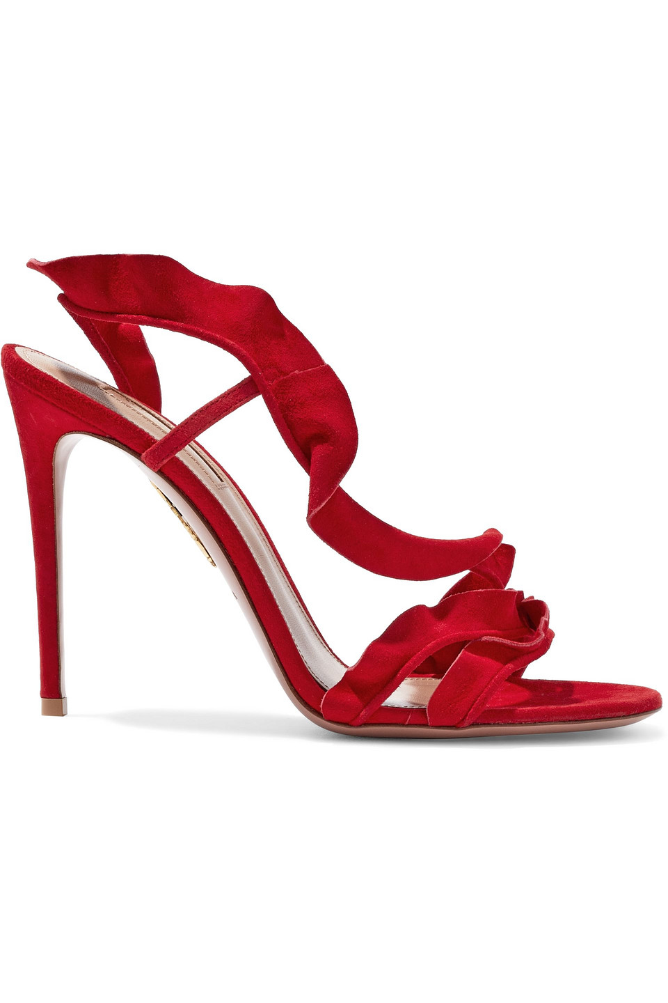 Aquazzura Woman Ruffle 105 Suede Slingback Sandals Red Size 36