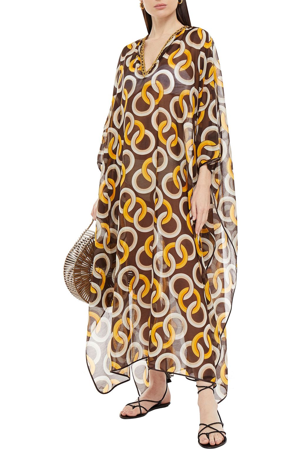 F.R.S FOR RESTLESS SLEEPERS Gige metallic-trimmed printed cotton and silk-blend voile kaftan