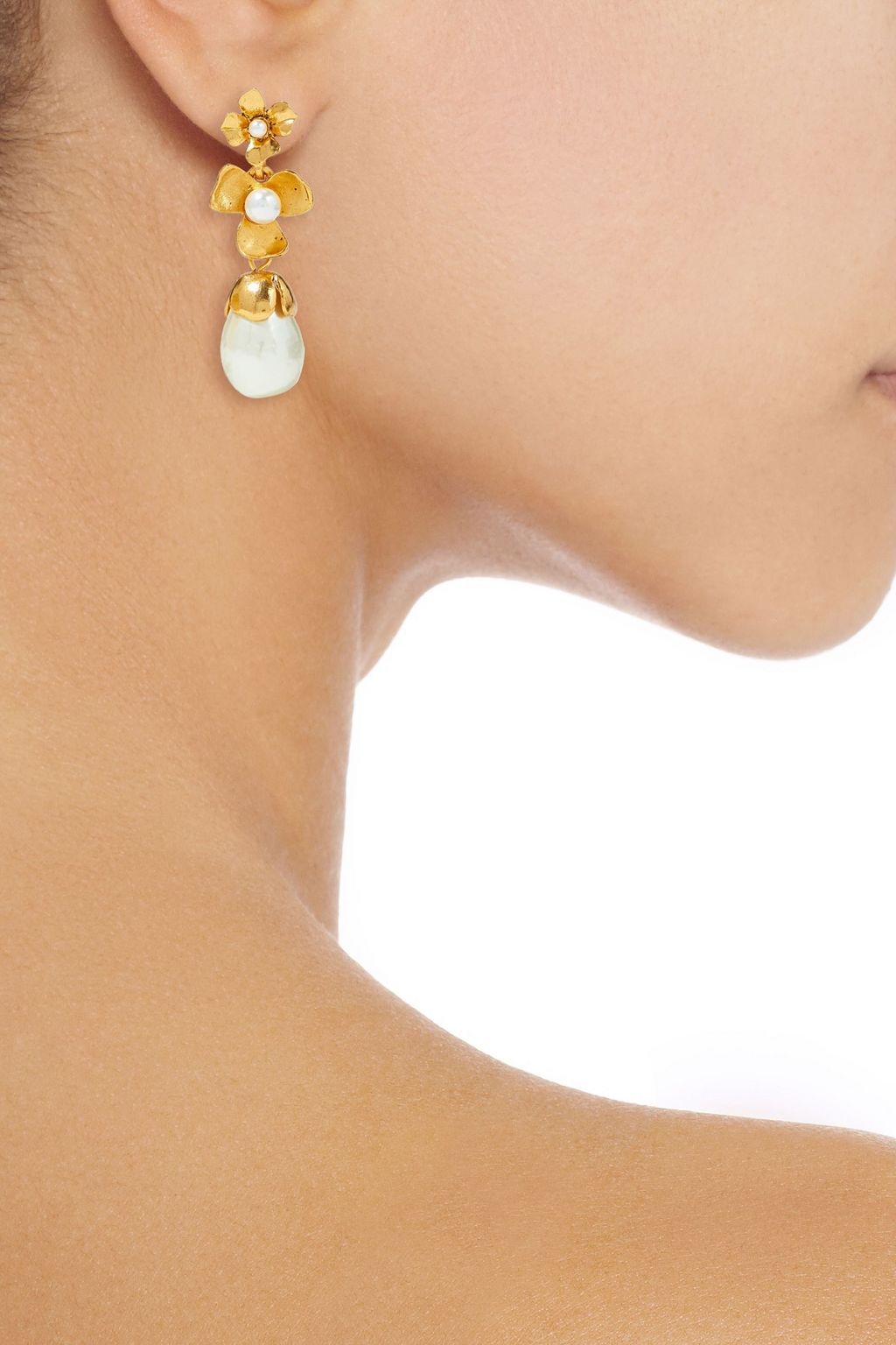 OSCAR DE LA RENTA Gold-tone, quartz and faux pearl earrings