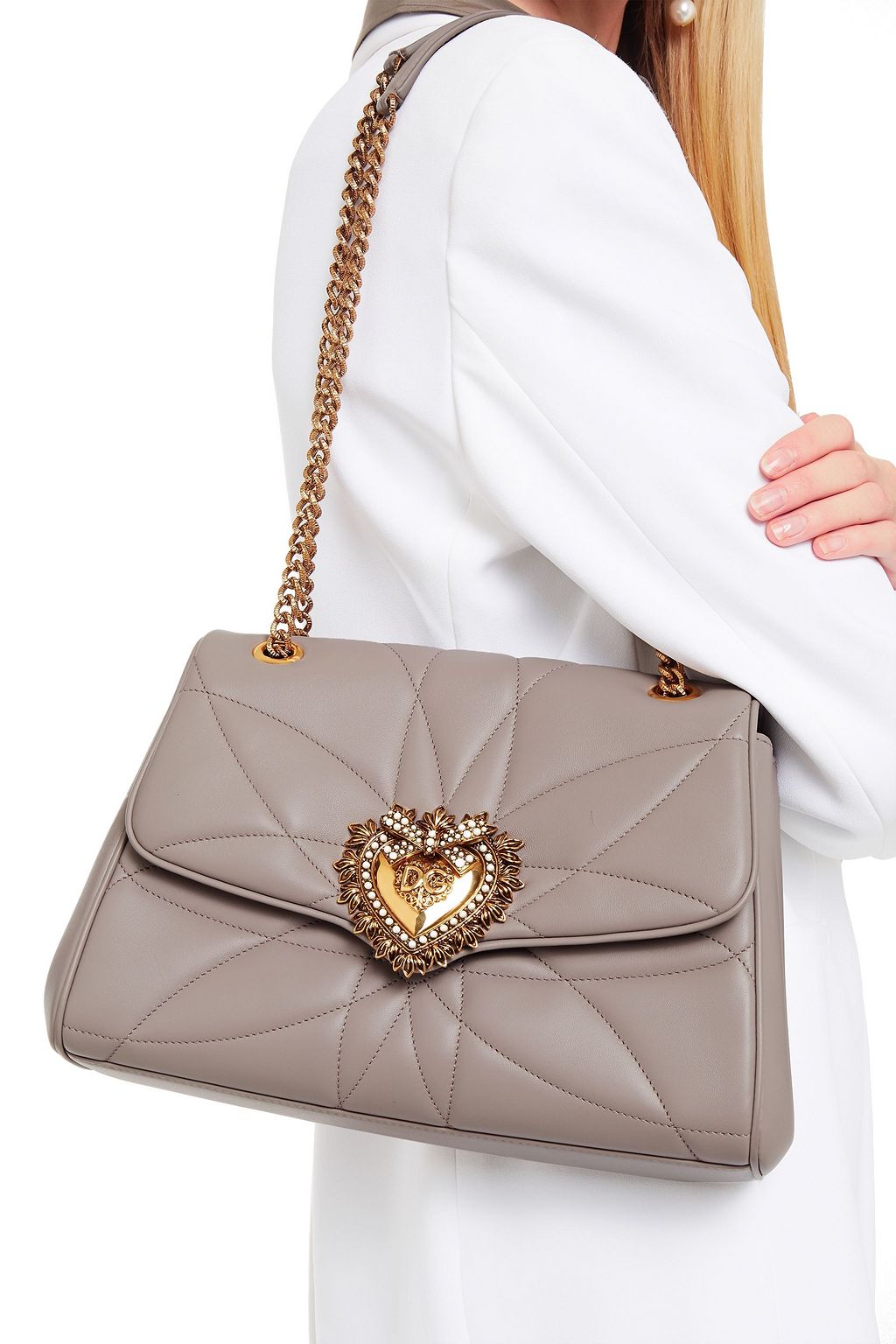 DOLCE & GABBANA Devotion large embellished quilted leather shoulder bag