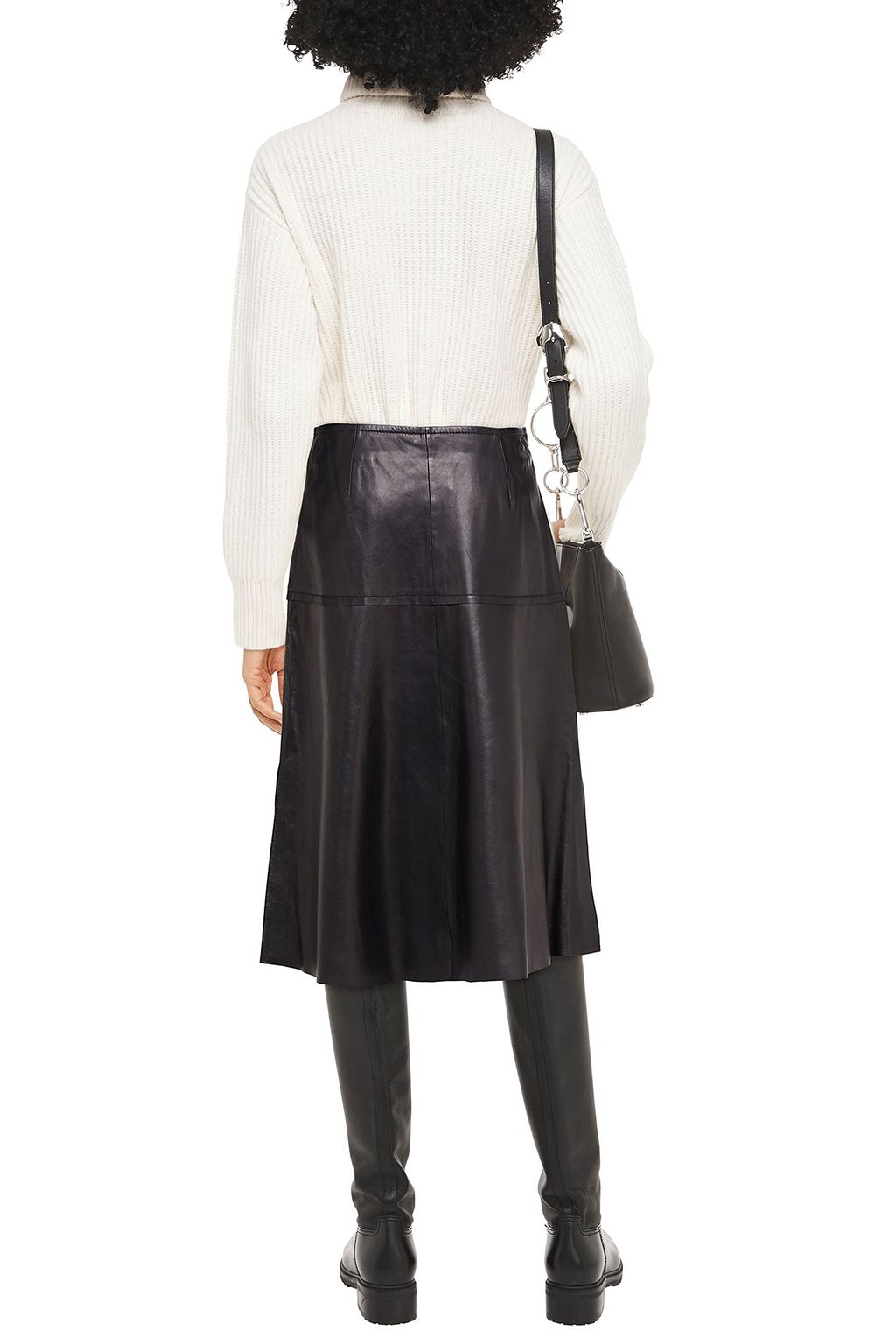STAND STUDIO Britney button-detailed leather midi skirt