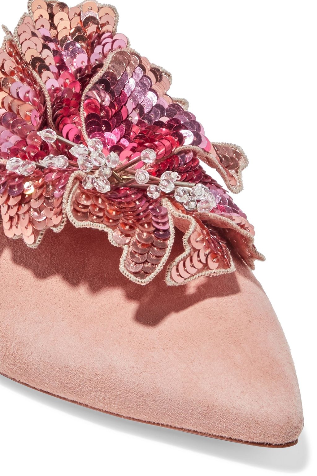 AQUAZZURA Disco Flower suede slippers
