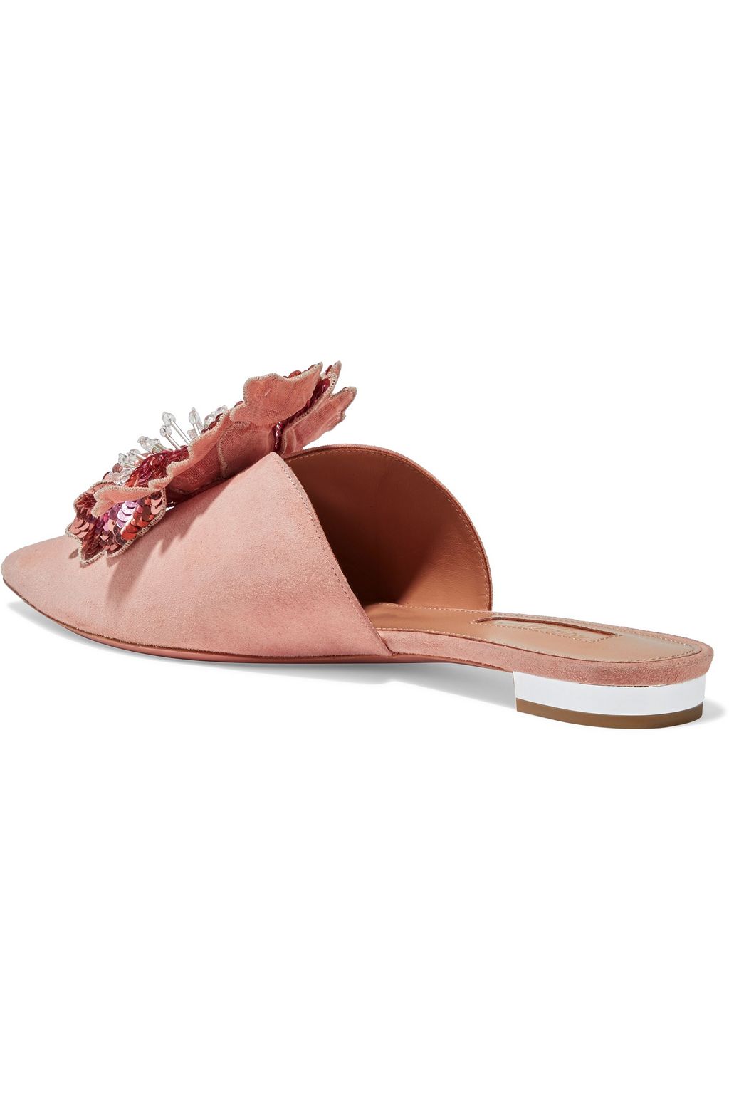 AQUAZZURA Disco Flower suede slippers