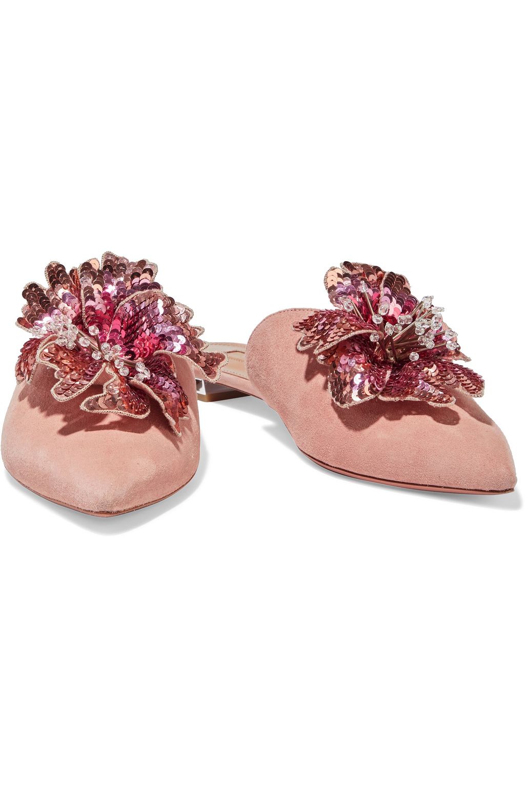 AQUAZZURA Disco Flower suede slippers