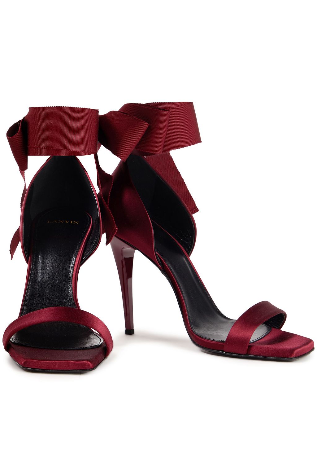 LANVIN Bow-detailed grosgrain-trimmed satin sandals
