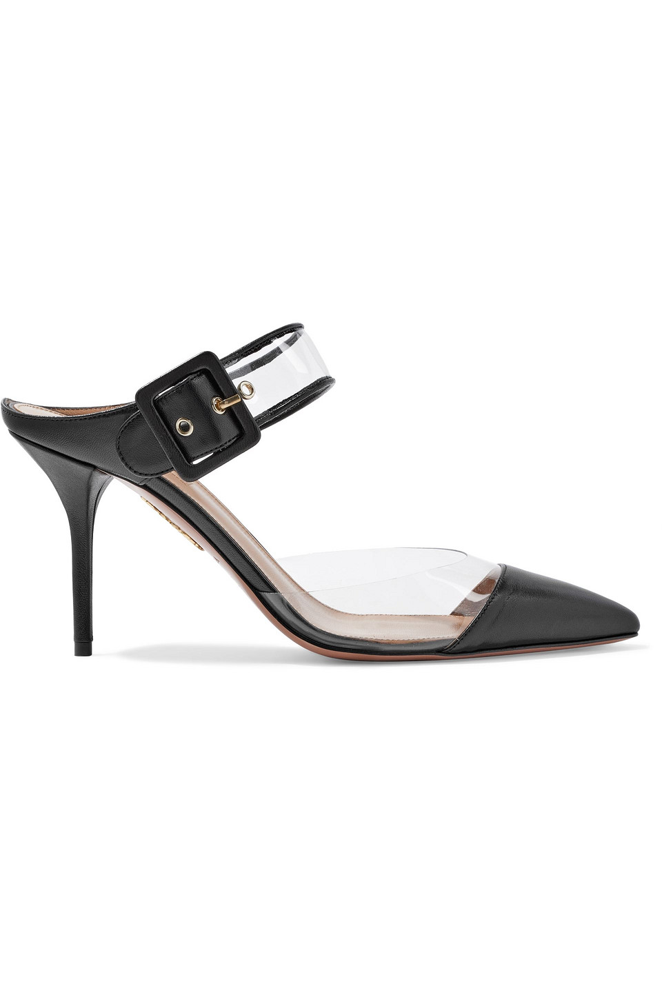 Aquazzura Woman Optic 85 Buckled  Leather And Suede Mules Black Size 41