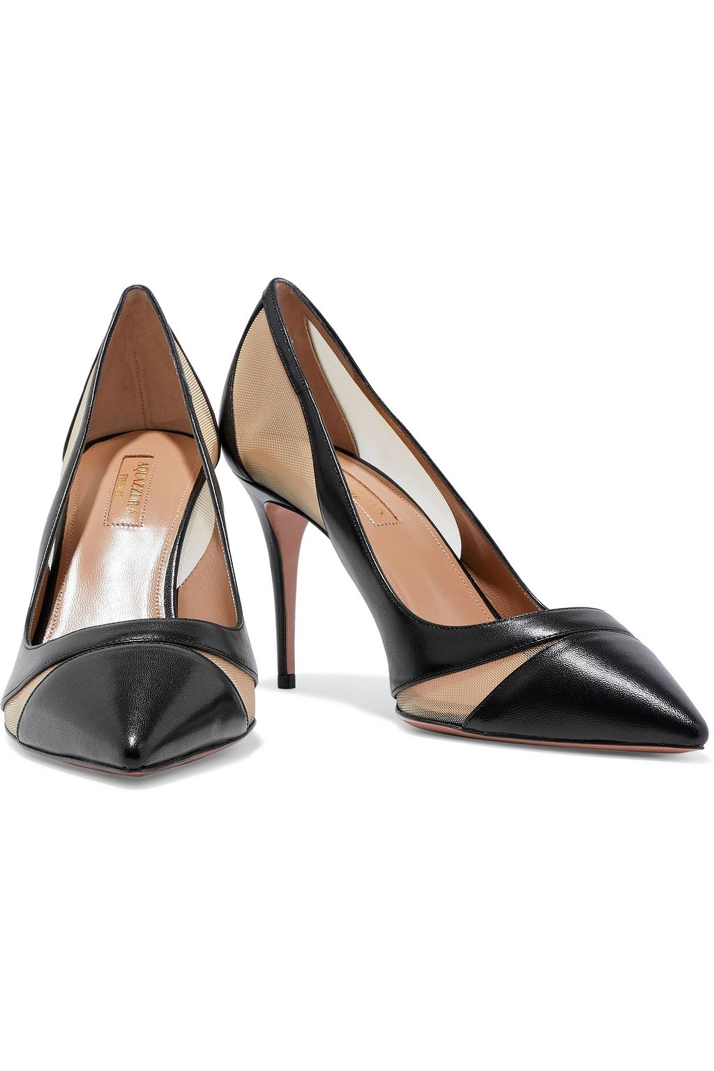 AQUAZZURA Leather and mesh pumps