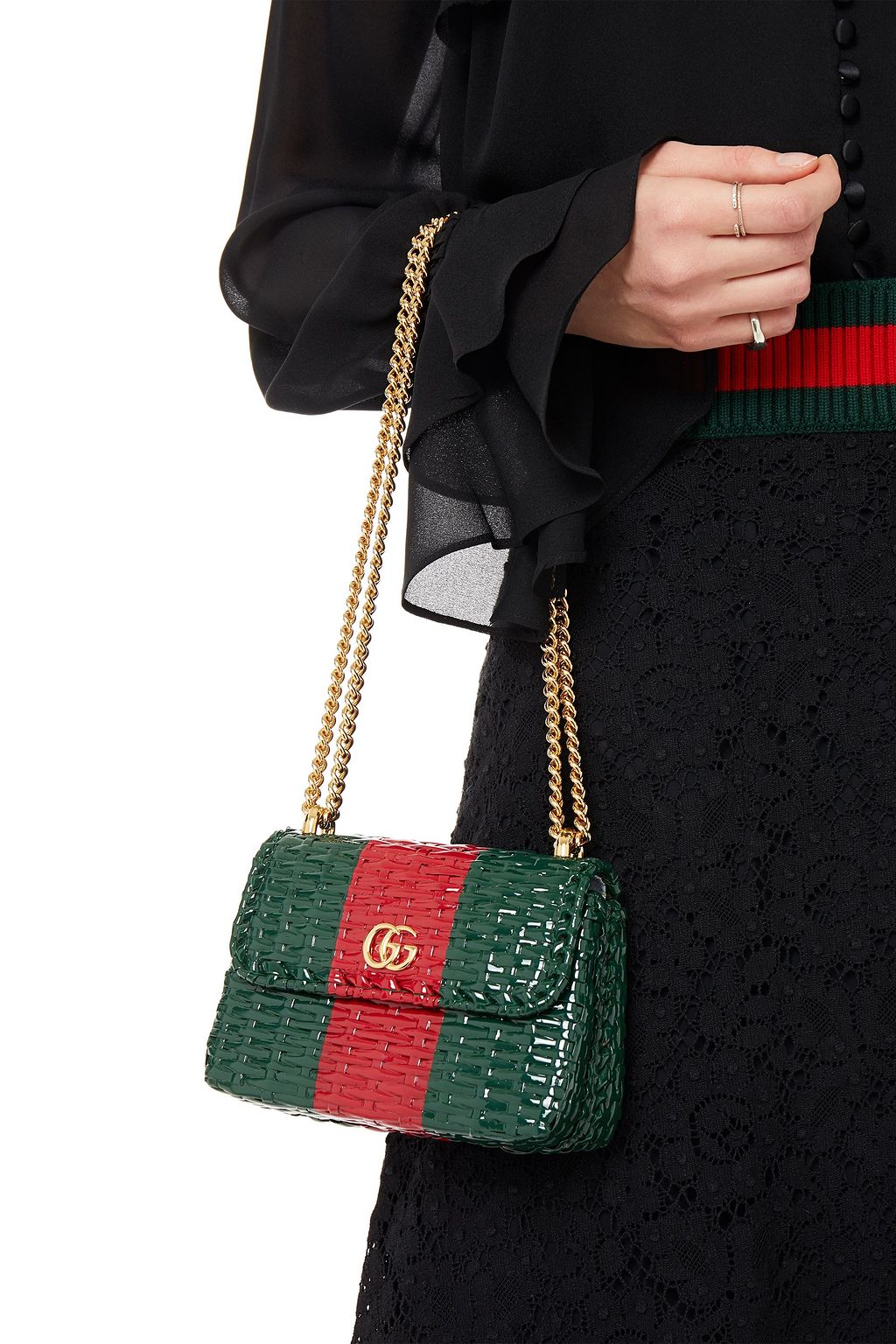 GUCCI ストライプ コーティングストロー ショルダーバッグ