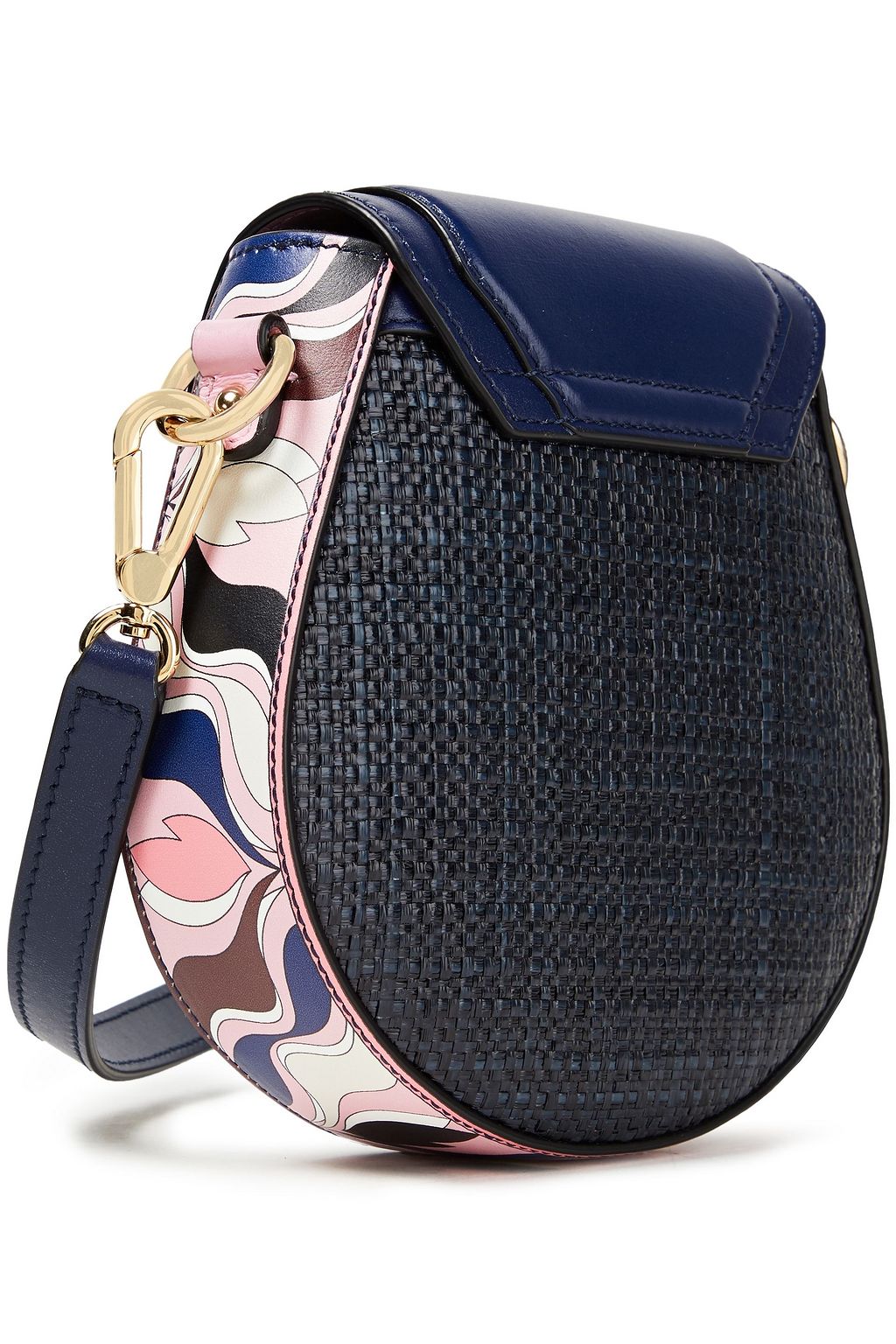 PUCCI Dora mini printed leather and faux raffia shoulder bag