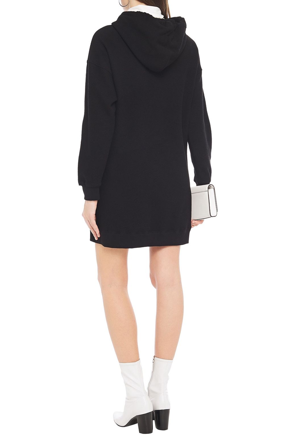 MOSCHINO Printed French cotton-blend terry hooded mini dress