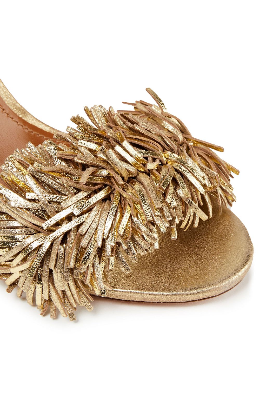 AQUAZZURA Wild Thing 105 fringed metallic suede sandals